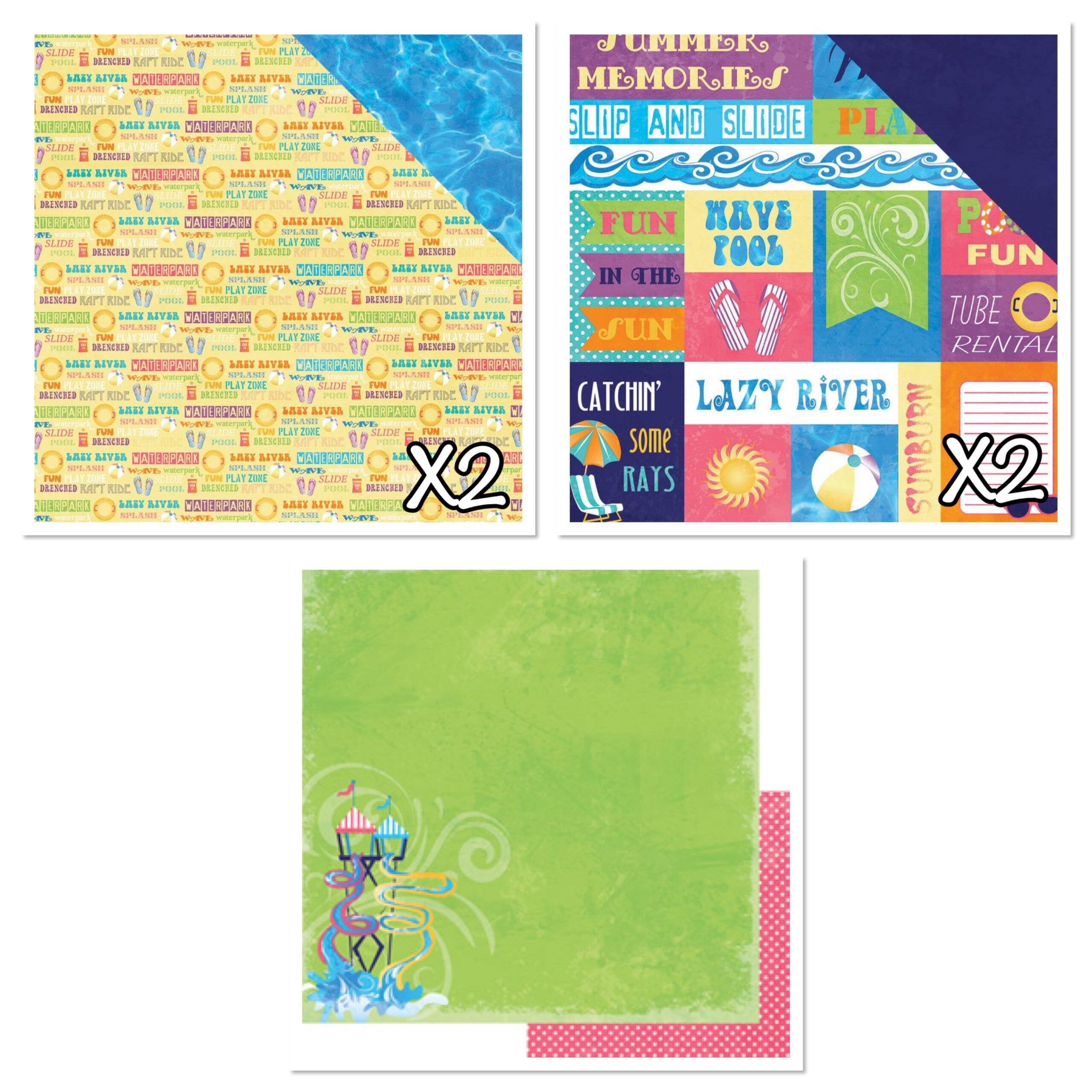 0C0FE8D7-4CE7-426C-8FEB-8F877D583790 Moxxie WATER PARK 12"X12" Scrapbook Paper Pack 5 Sheets - Image 1