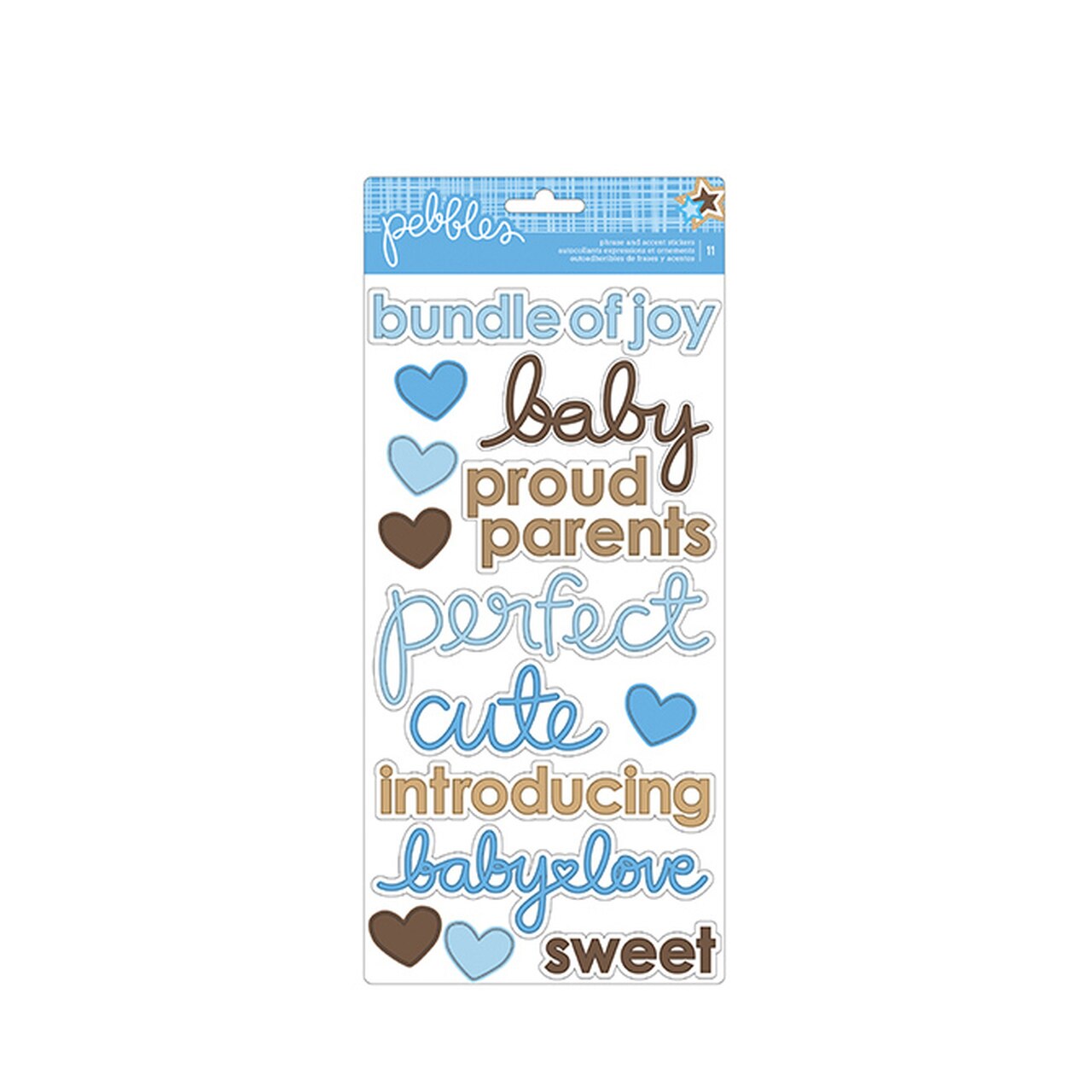 0C4BF5B7-3218-43AC-9EB0-1DB46A51EF49 Pebbles BUNDLE OF JOY - BOY Accent & Phrase Stickers 6"X12" 14 pc - Image 1