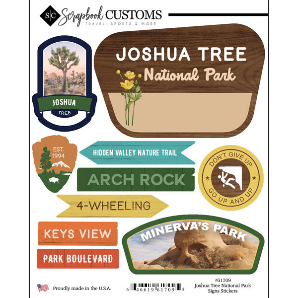 0EF88549-0C0F-4A65-8FBD-D9A087C8A140 Scrapbook Customs JOSHUA TREE NATIONAL PARK SIGNS Sticker 10pc - Image 1