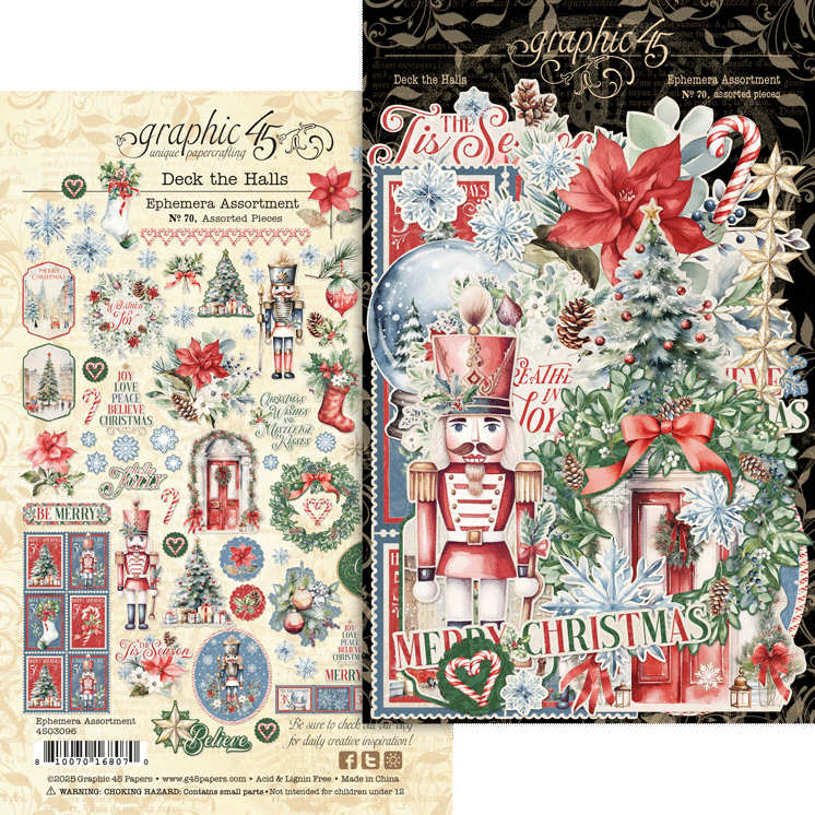 0F7A6DFC-24D1-4085-88F0-46C61F571BE5 Graphic 45 DECK THE HALLS Ephemera Assortment 70pc - Image 1