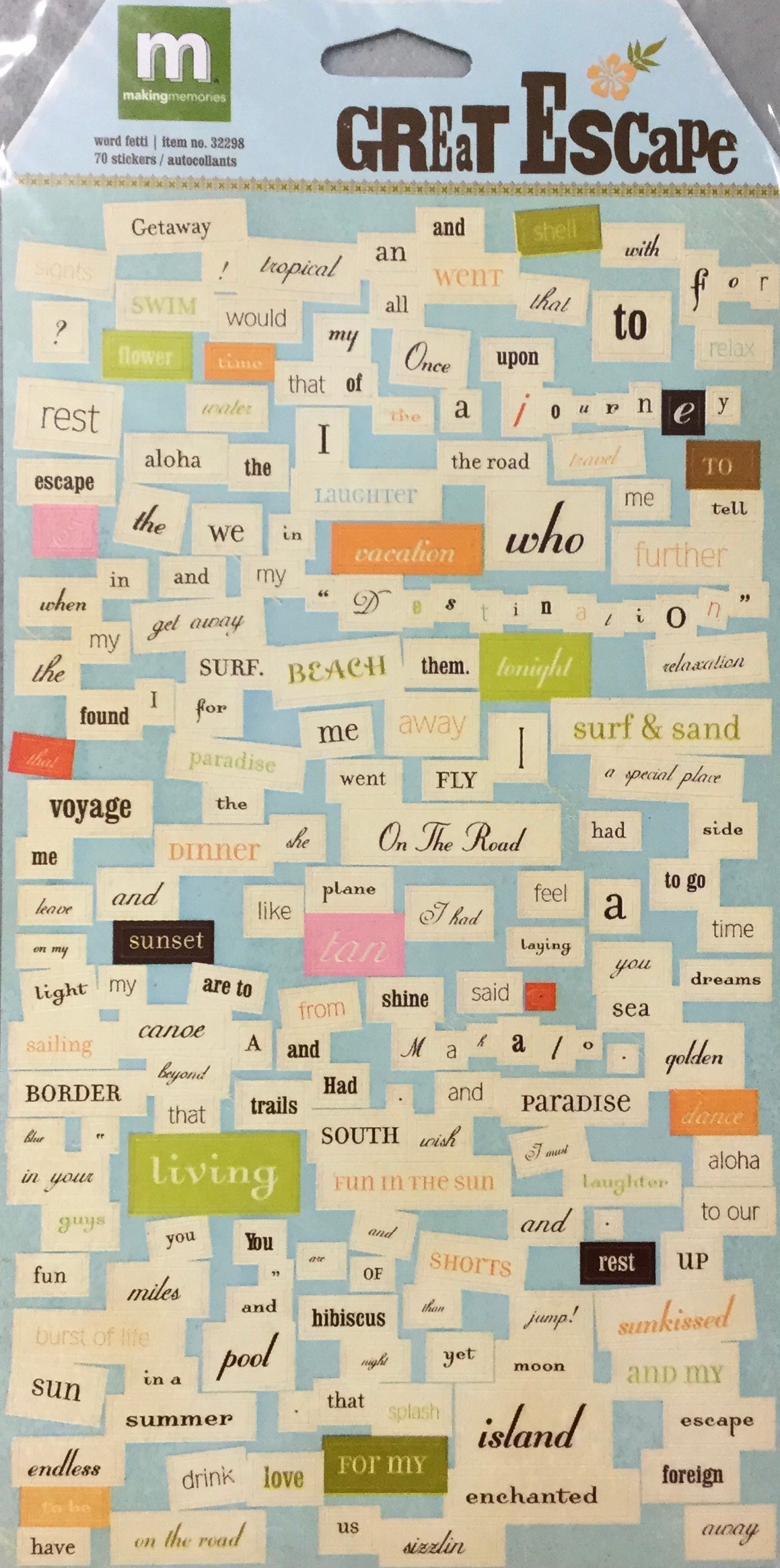 1119C136-26C7-4B5A-8785-4CA71BC2D846 Making Memories GREAT ESCAPE Travel Word Fetti Stickers 70pc - Image 1