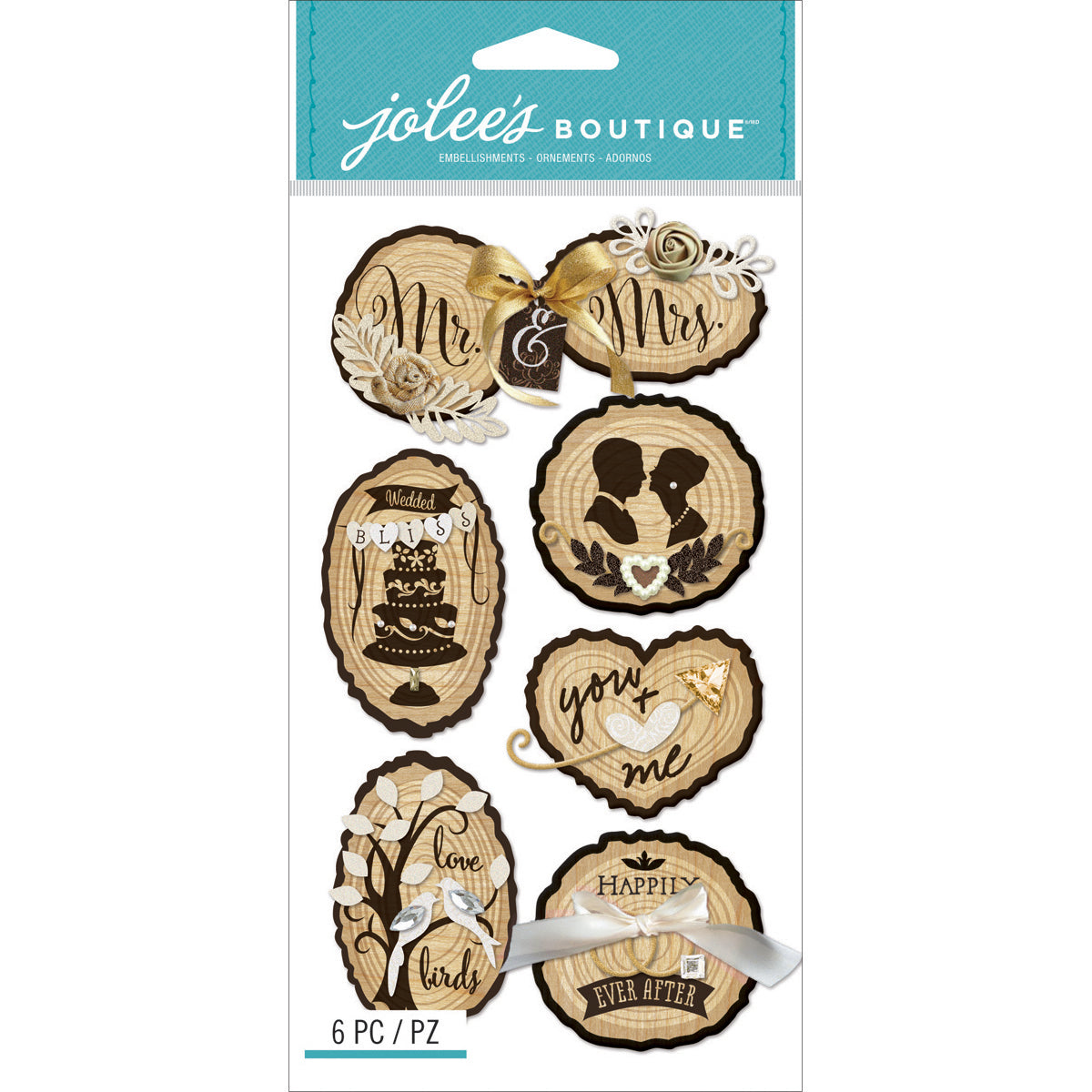123905PK2-IT-IM Jolee's Boutique WOODEN SILHOUETTE WEDDING ICONS 3D Stickers 7pc - Image 1