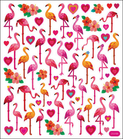 129935PR-IT-IM Sticker King FLAMINGO HEARTS Foil Stickers 50pc - Image 1