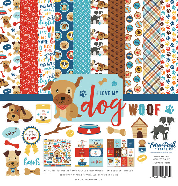 133E23E0-8BAF-4751-AB2A-C4B552C59AF2 Echo Park 12"x12" I LOVE MY DOG 13pc COLLECTION KIT - Image 1