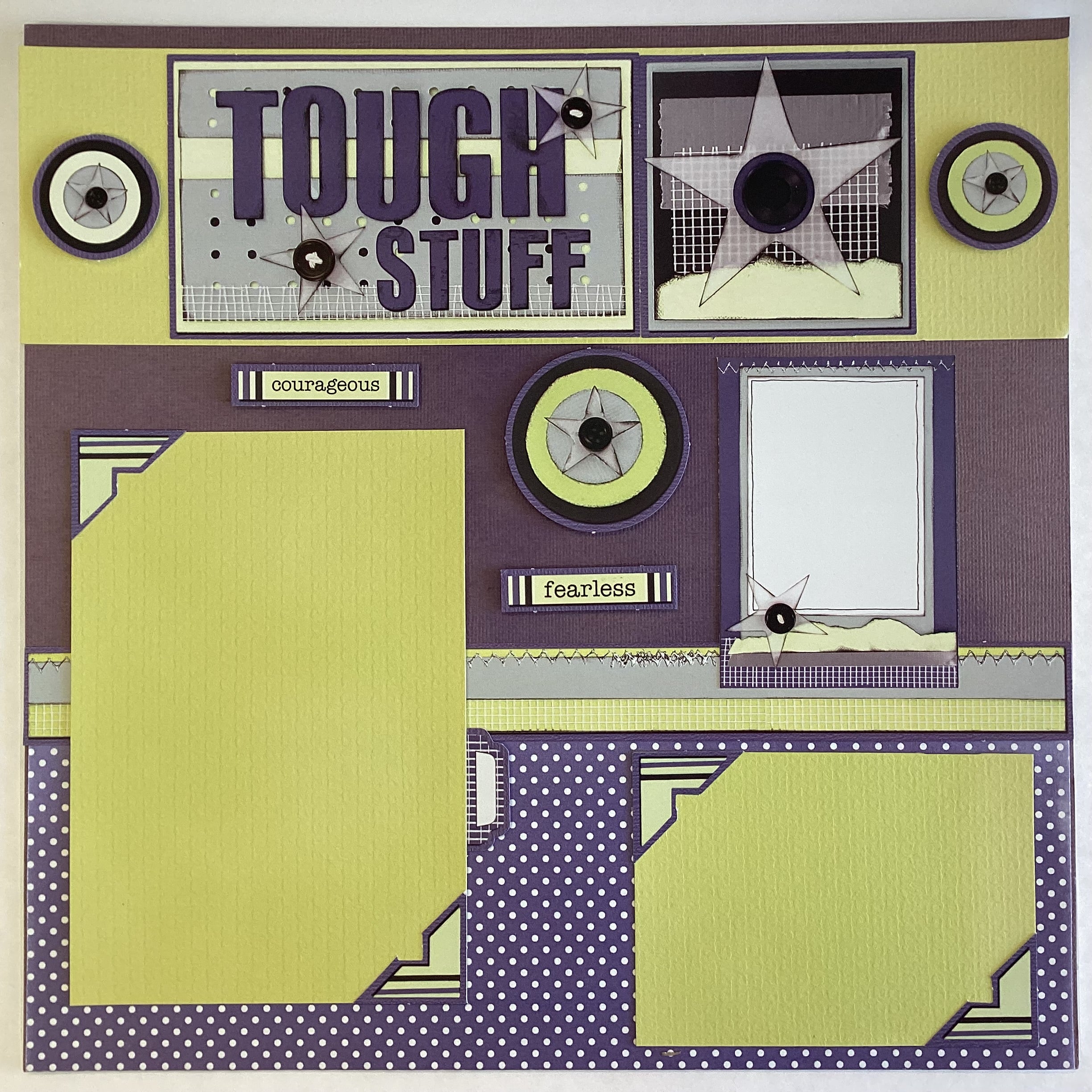 141B2D5C-032E-4C6F-9AB8-BAD631CB0C73 Scrapbooksrus Premade Pages TOUGH STUFF (2) 12”X12” Scrapbook - Image 1