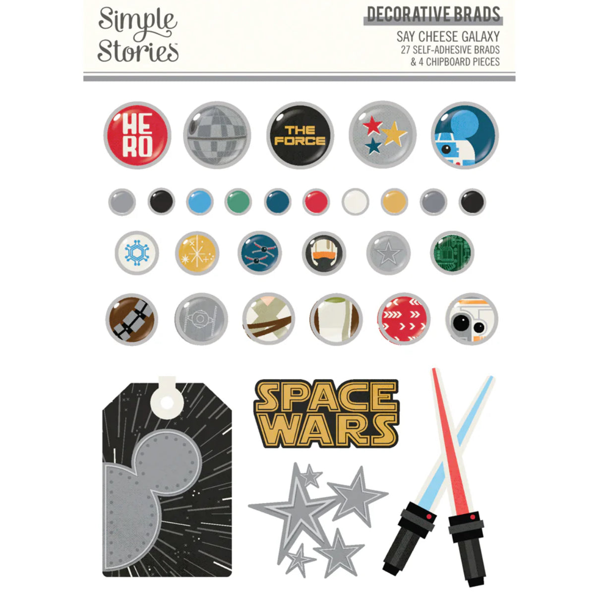 17DADC2B-1811-44D8-9E97-D5D2B6265AE7.jpg Simple Stories SAY CHEESE GALAXY DECORATIVE BRADS 31pc - Image 1