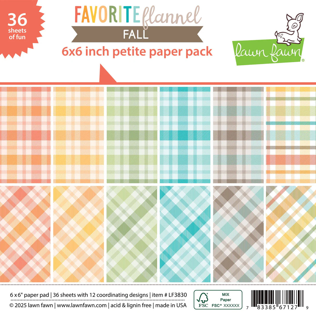 18ABAC55-4634-47E4-A209-38C939B23963 Lawn Fawn FAVORITE FLANNEL FALL 6"X6" Petite Paper Pack 36pc - Image 1