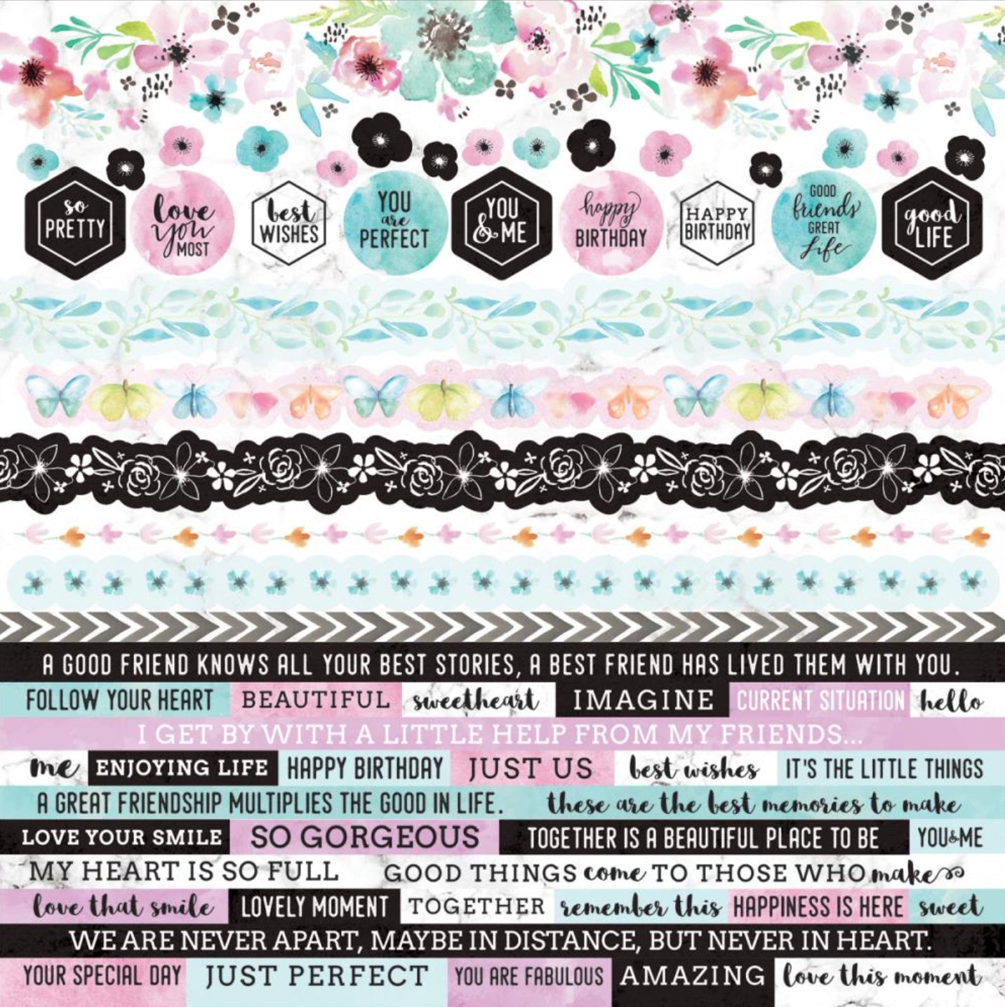 1E707B05-2DE9-4EA0-8B1C-3959848CB71C Kaisercraft WILDFLOWER 12"X12" Cardstock Sticker Sheet - Image 1