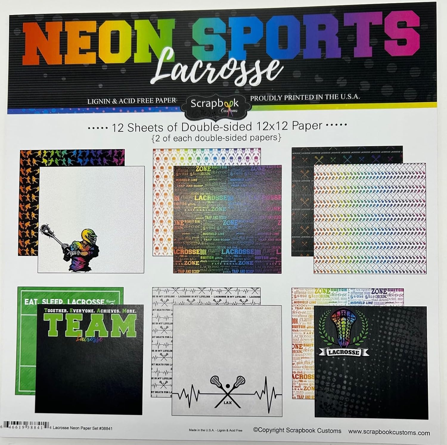 20831AA0-FDD7-4504-8773-7122994ECFC5.jpg Neon Sports LACROSSE KIT 12"X12" Scrapbook Paper 12 Sheets - Image 1