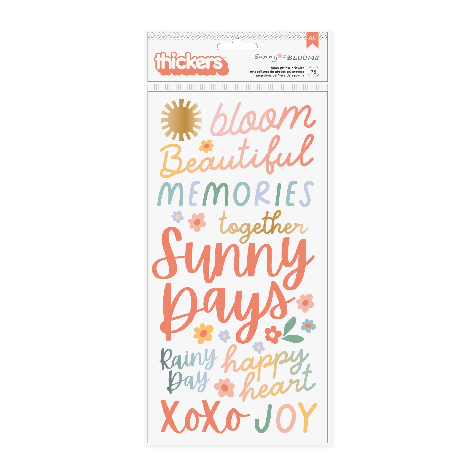 20BB365D-DDC0-4B6F-B3EF-7D97996D9AD1 Pebbles Thickers SUNNY BLOOMS Foam Phrase Stickers 80pc - Image 1