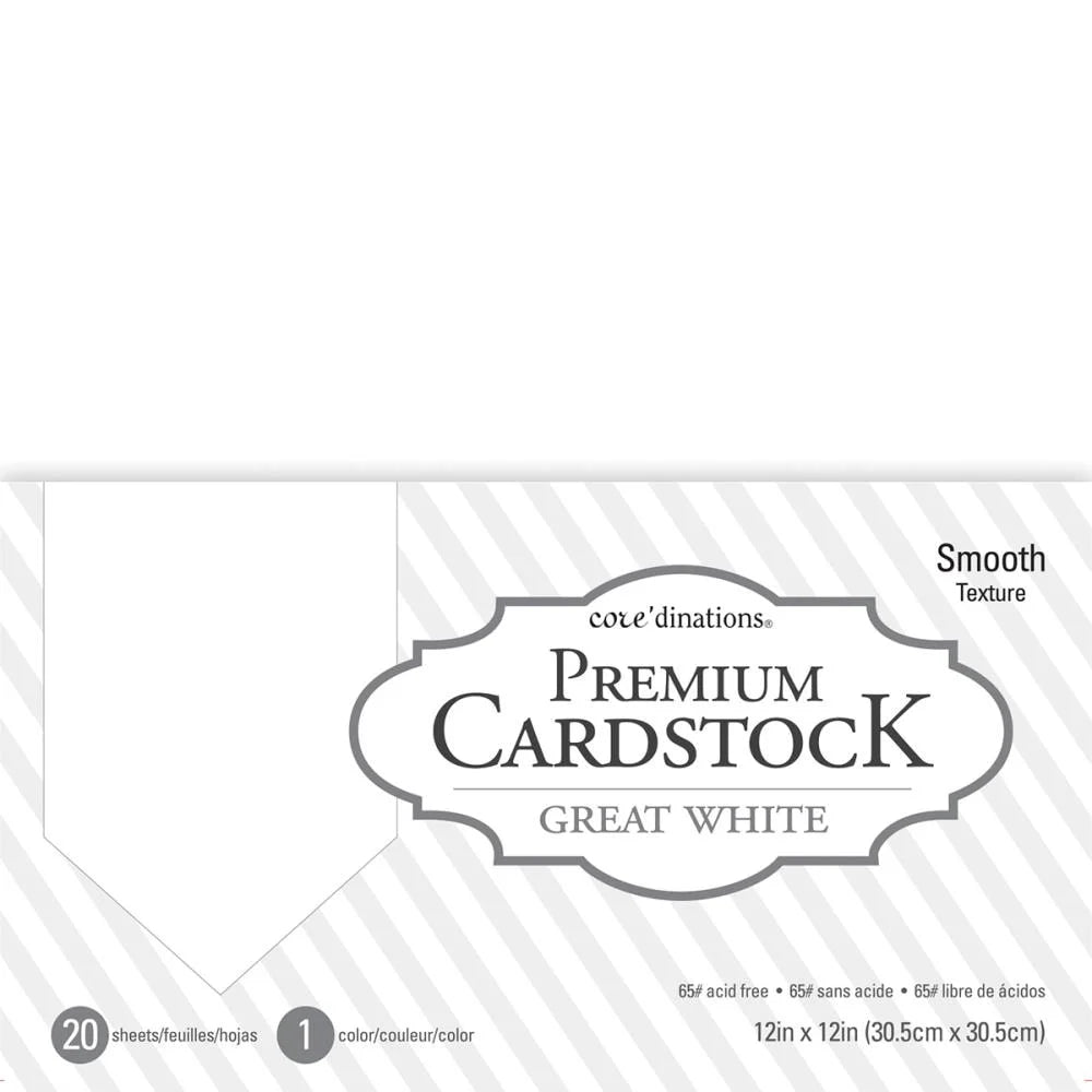 20EF0A8A-C95E-4CCE-8974-934D1C2AC380 Core’dinations PREMIUM CARDSTOCK 65LB GREAT WHITE 12X12 Paper Pack - Image 1