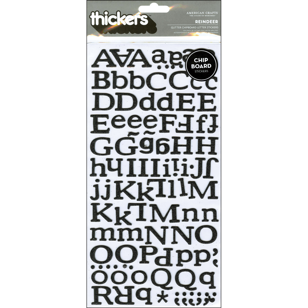 219971PK Thickers REINDEER BLACK Glitter Chipboard Letter Stickers - Image 1