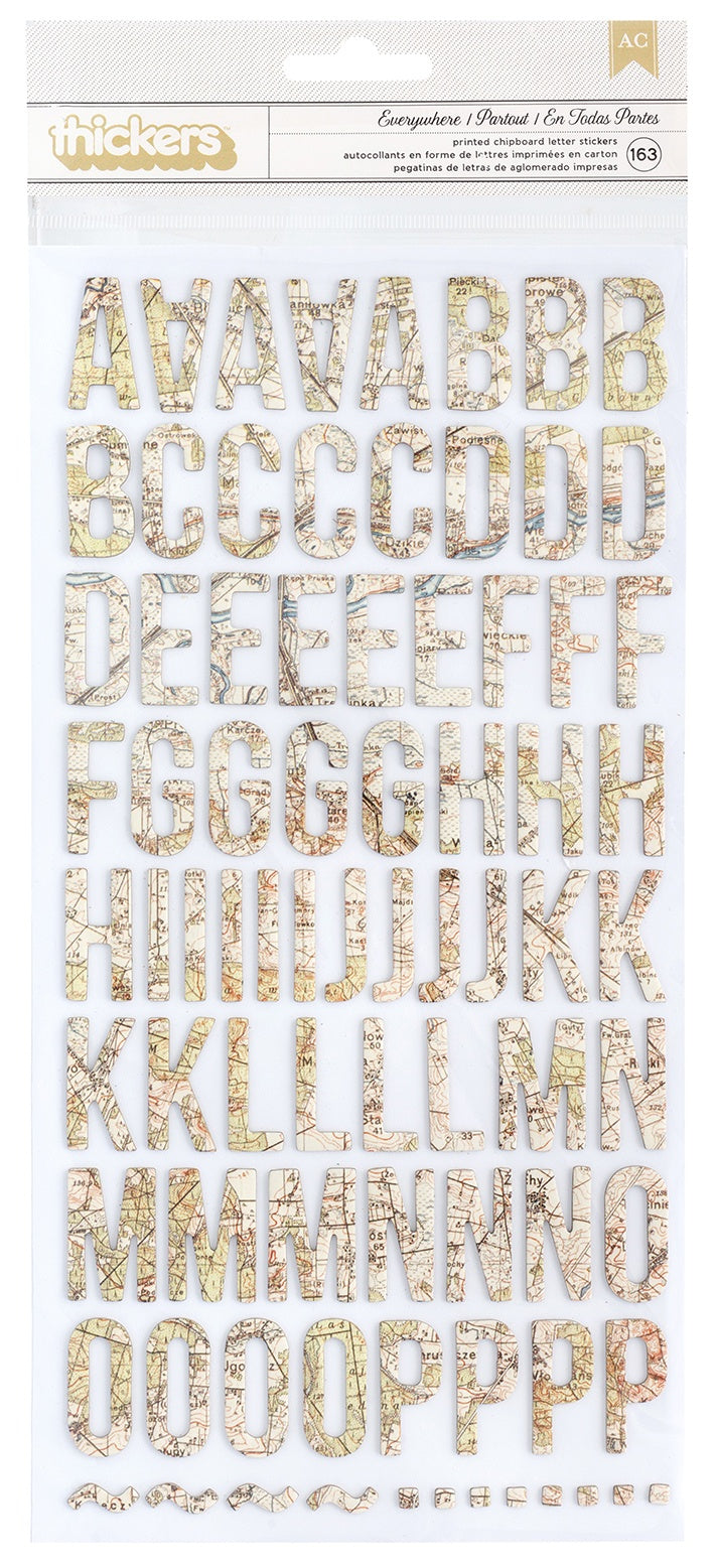 225841PK Thickers Abroad EVERYWHERE MAP Chipboard Letter Stickers - Image 1