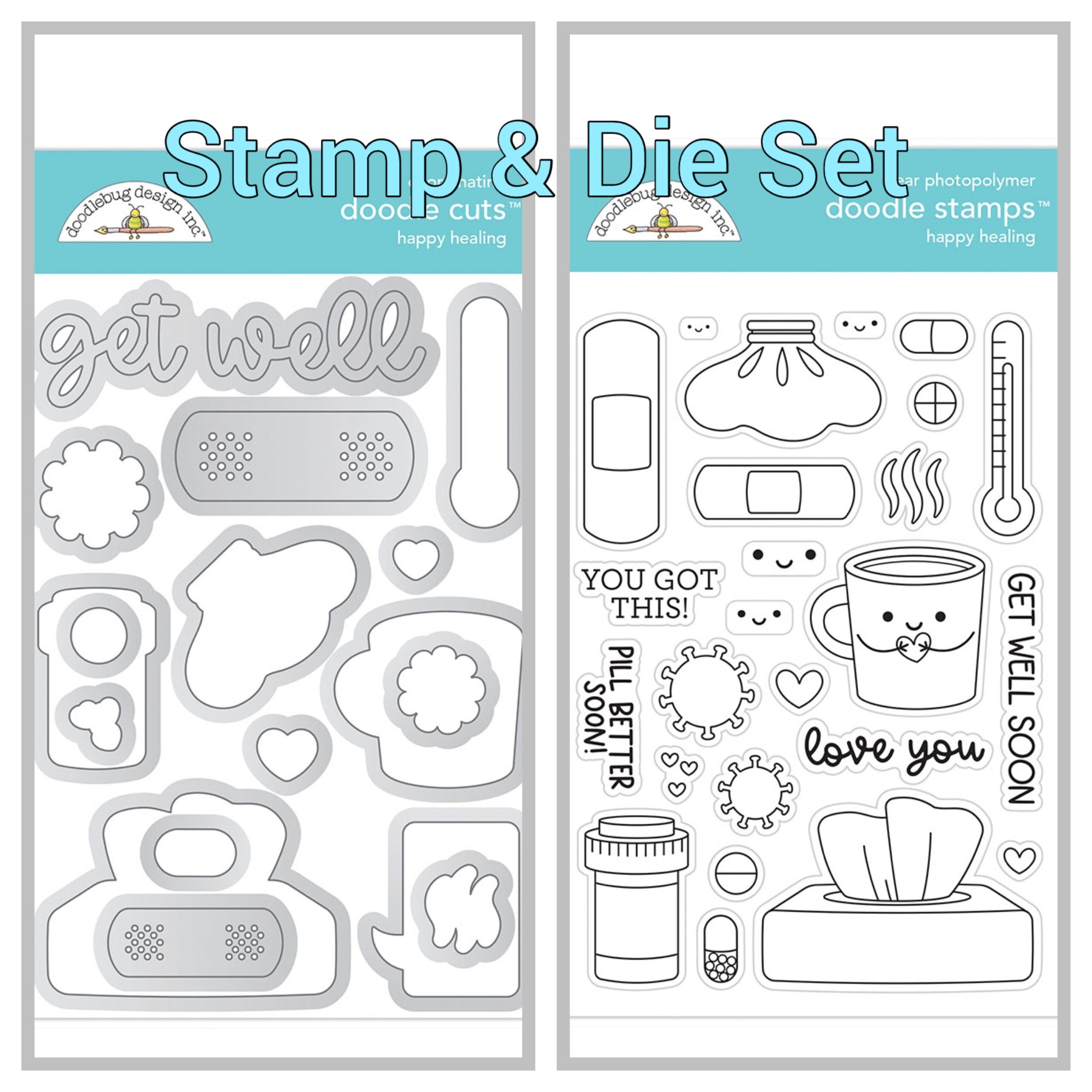 233FA379-571C-49CA-8B24-1D8FCE664748 Doodlebug HAPPY HEALING Stamp and Die SET - Image 1