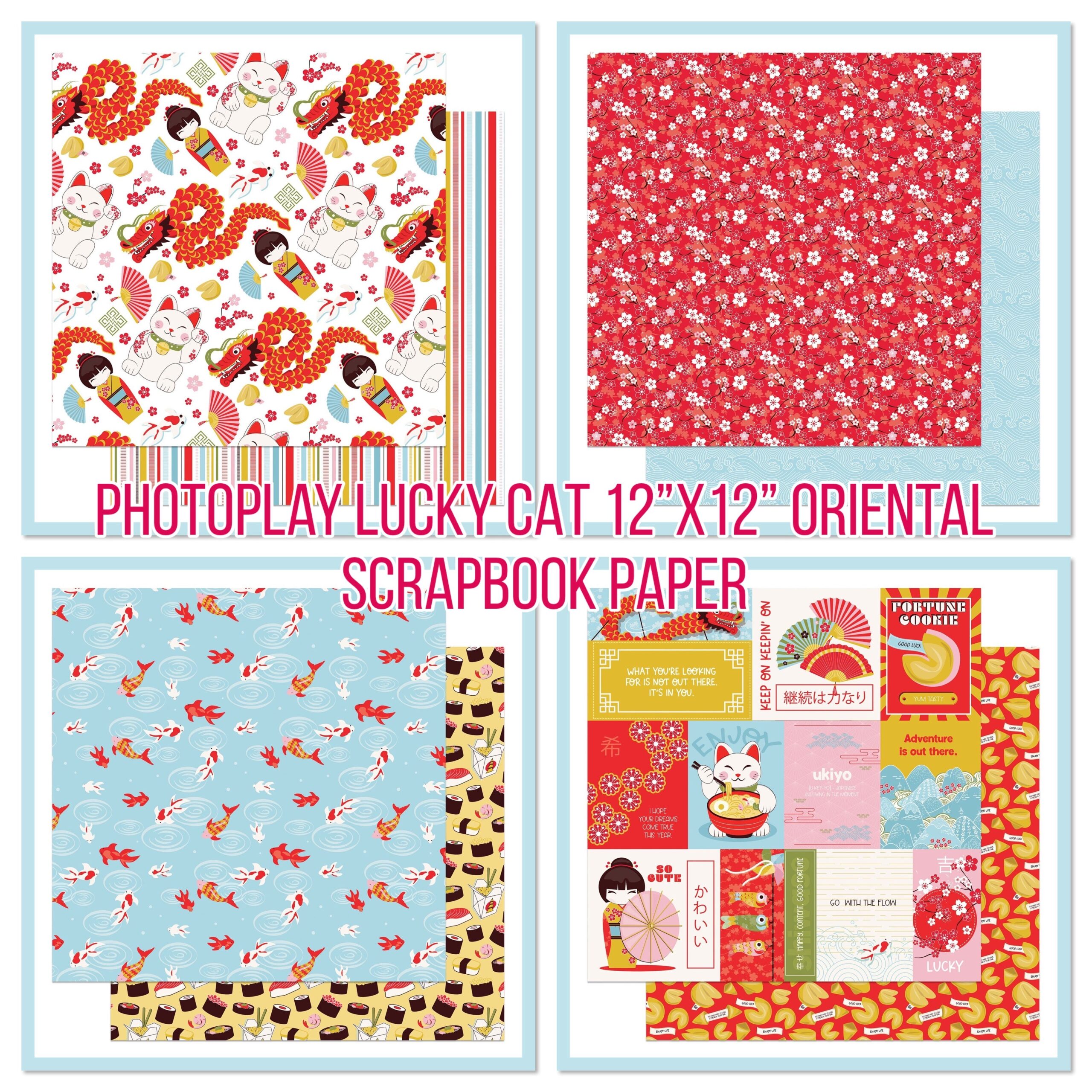 23AD8B5F-62CE-49D3-87C9-9C42127A93CF Photoplay LUCKY CAT 12”X12” Oriental Scrapbook Paper - Image 1