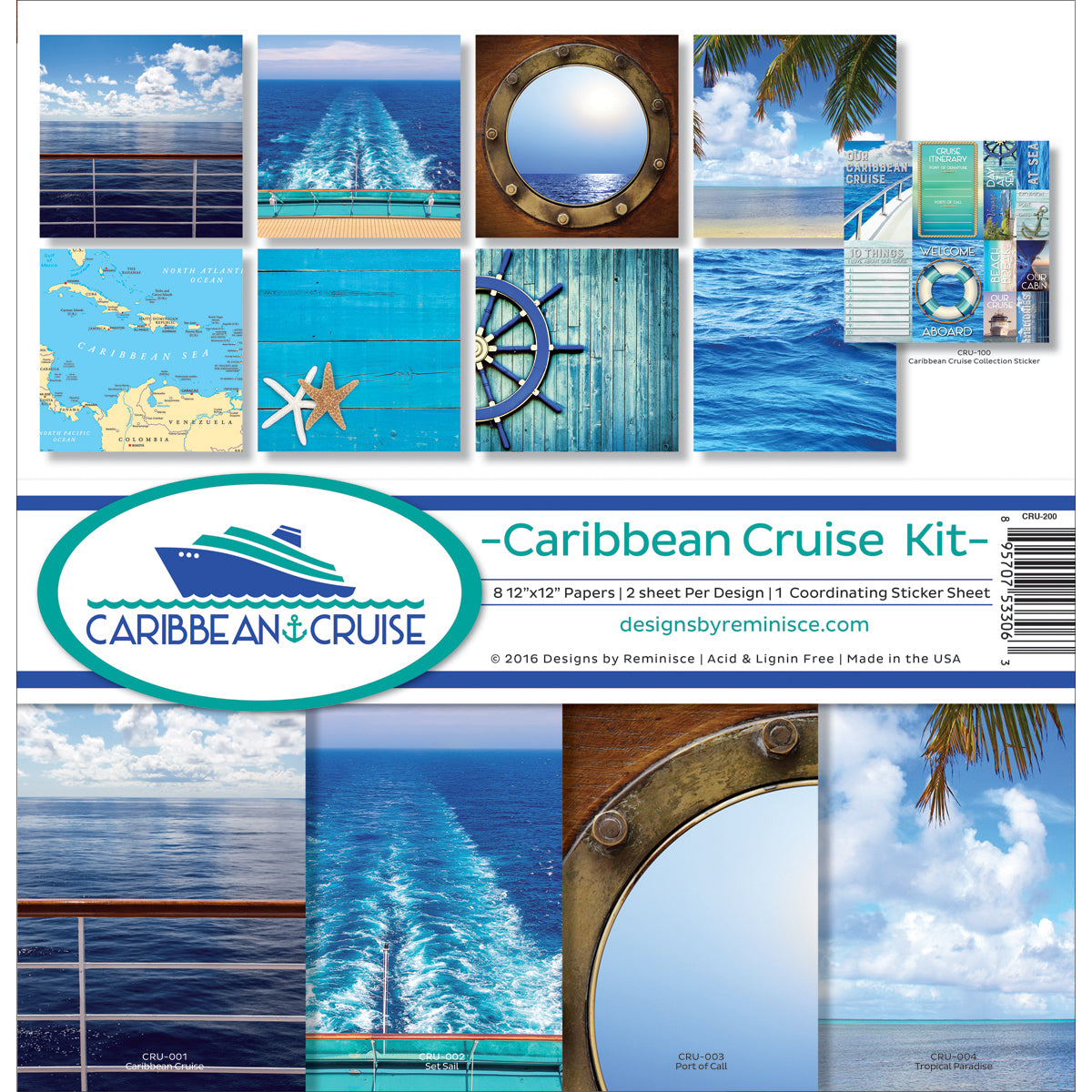 240498PK-IT-IM Reminisce CARIBBEAN CRUISE LIFE 12"X12" Scrapbook Kit 9pc - Image 1