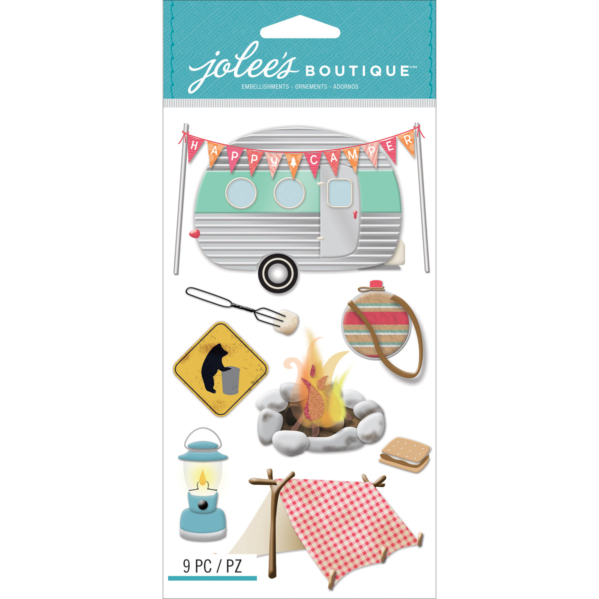 242691PK-IT-IM Jolee's Boutique CAMPING Dimensional Stickers 8pc - Image 1