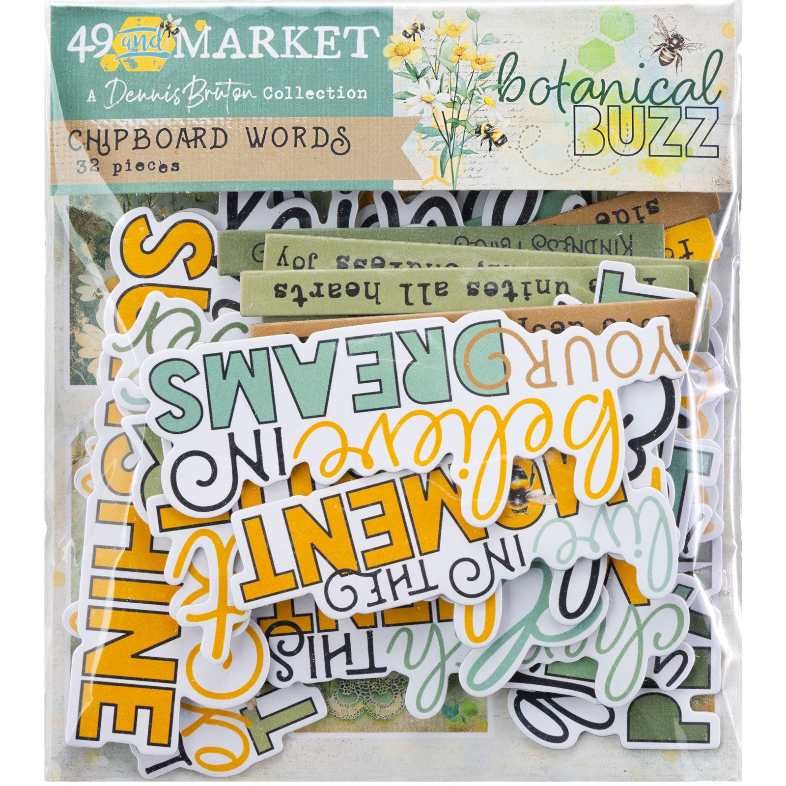 24FF7FD9-F851-49E3-A2DC-B601FC965FF8 49 and Market BOTANICAL BUZZ Chipboard Words 32pc - Image 1