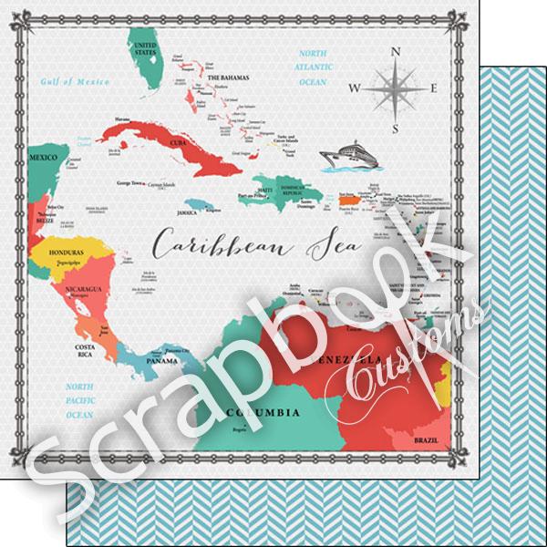 26123AB9-552E-4CD9-84A7-F7E324B1B5B7 CARIBBEAN SEA MEMORIES MAP 12"X12" Scrapbook Customs Paper - Image 1