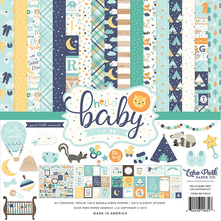 26CF985F-1701-4F46-A2A3-34A7346E646C Echo Park HELLO BABY BOY 12"X12" Scrapbook Collection Kit - Image 1