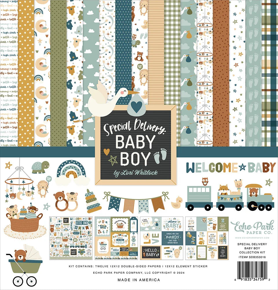 2F22D26B-56E4-4012-AB63-B6D8CEB5CF17 Echo Park SPECIAL DELIVERY BABY BOY 12"X12" Scrapbook Collection Kit - Image 1
