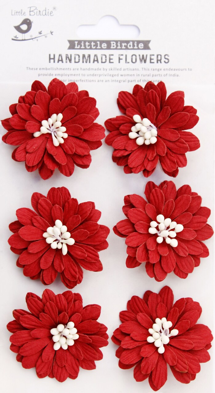 33B4AAB0-DFF8-442C-8C2E-C6596A81B7F5 Little Birdie ASTRA CARDINAL RED Handmade Flowers 6pc - Image 1