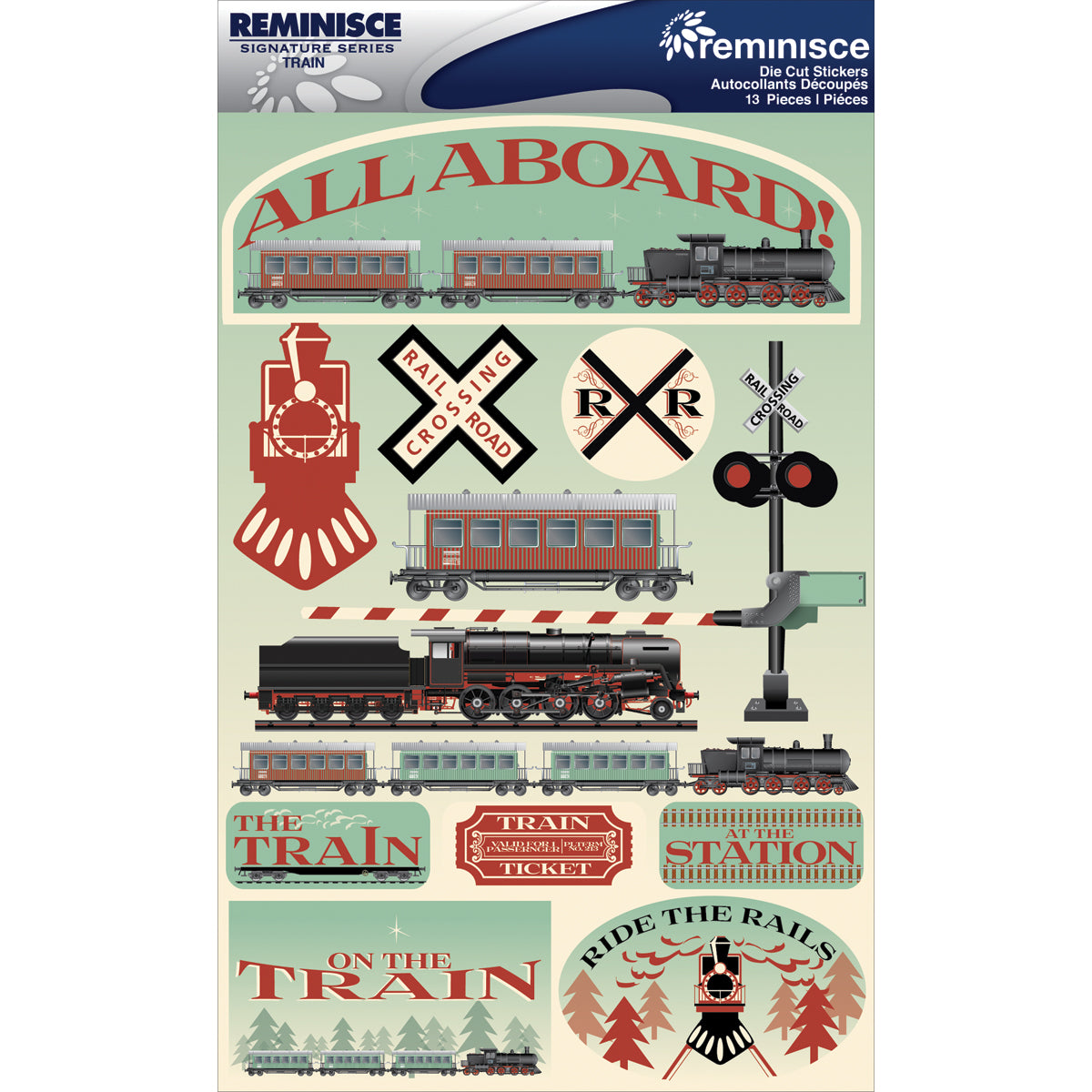 376132PK2-IT-IM Reminisce TRAIN 3D DieCut Stickers 13pc - Image 1