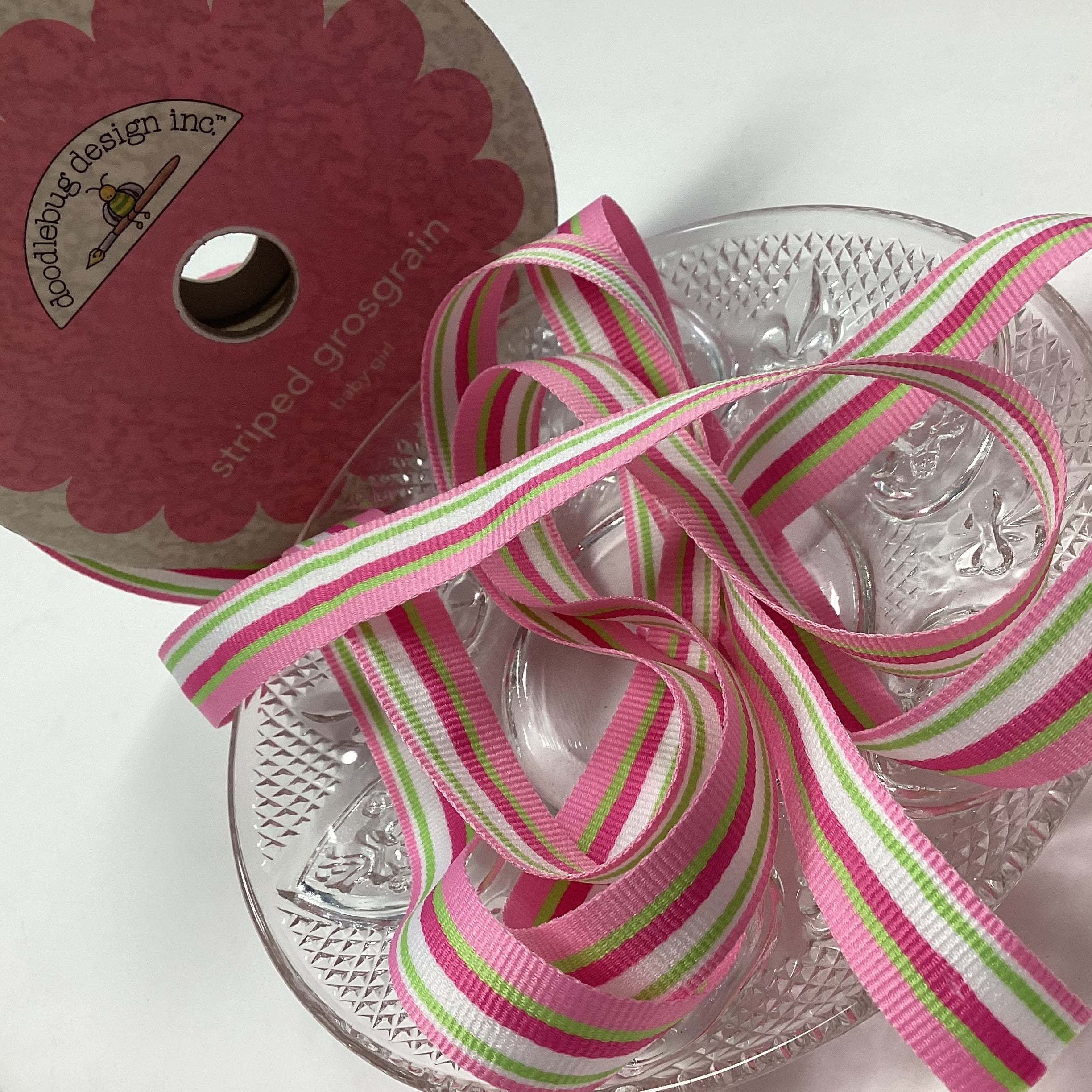 382F5C8A-2D5D-41BA-90C7-A766C153A385 Doodlebug BABY GIRL Striped Grosgrain Ribbon 1 yard - Image 1