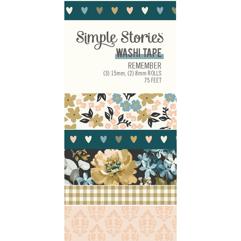 3846EE75-BE61-4B27-814A-8794412F9B80 Simple Stories REMEMBER Washi Tape 5 Rolls - Image 1