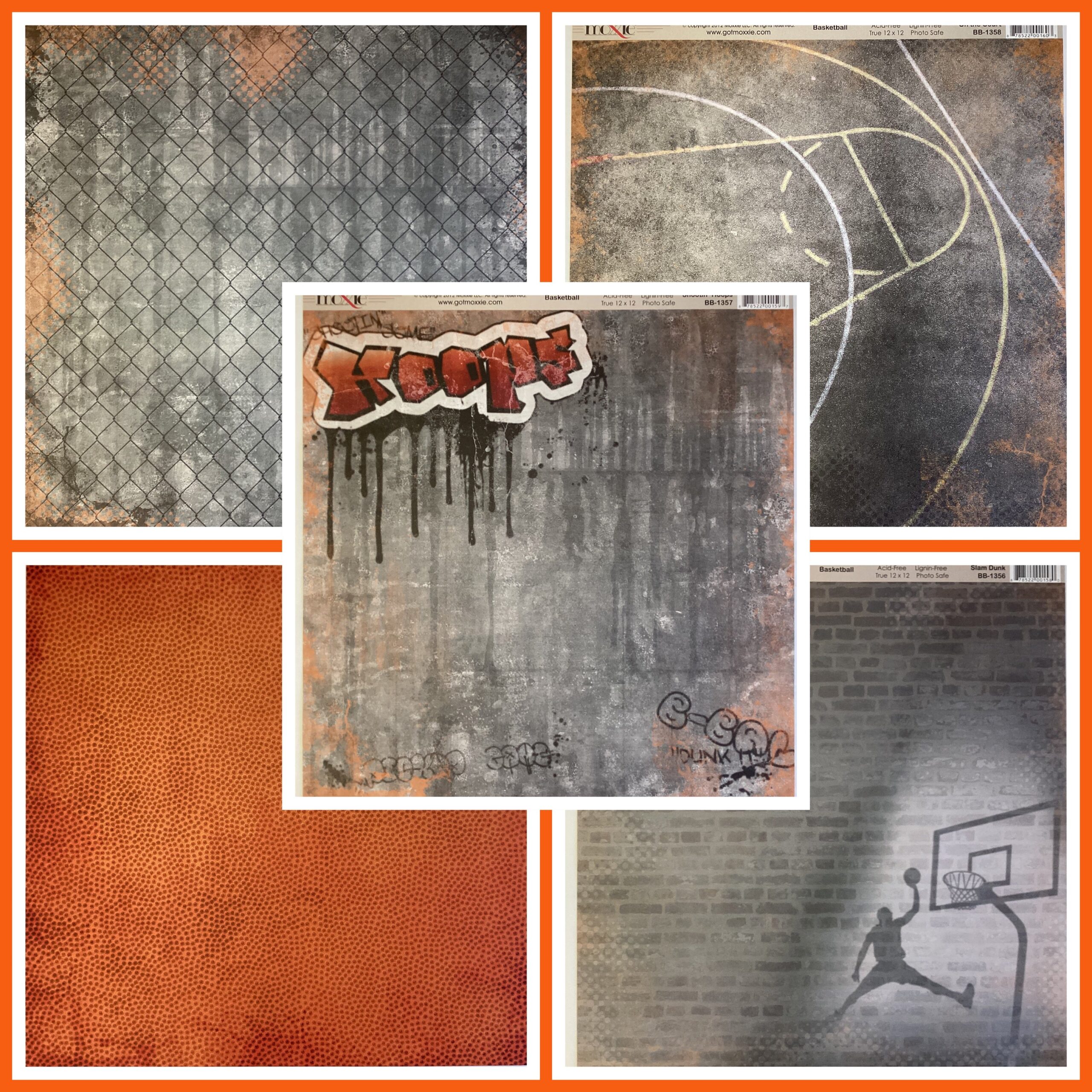 3C72DCBA-8433-4CBF-B964-A5B2A648BB45 Moxxie BASKETBALL 12"X12" Scrapbook Paper Kit 5pc - Image 1