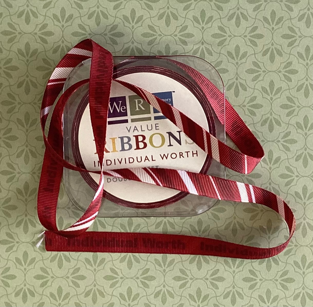3CF6856F-3ED4-4C2D-BF56-E9541CDCE0C6 We R Memory Keepers 3/8” INDIVIDUAL WORTH Double-Sided Ribbon 1yd - Image 1