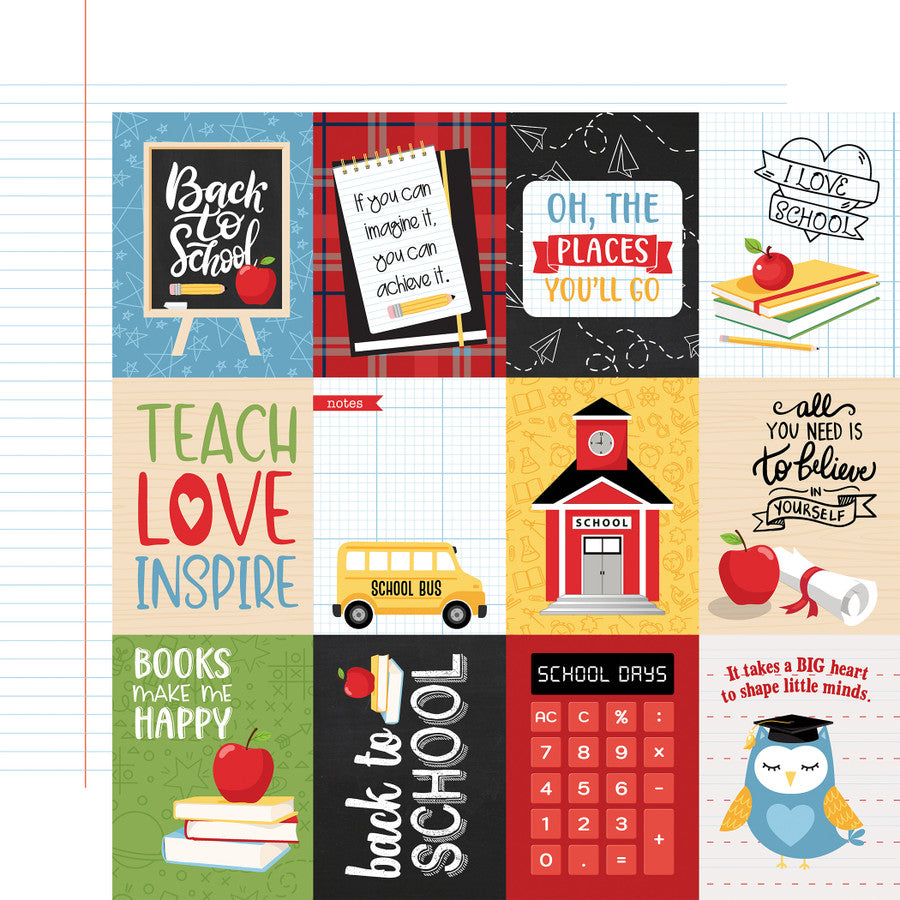 3D3DBCF3-B1AC-4F93-9EF6-4EF8D563A25A Echo Park School Rules 3X4 JOURNALING CARDS 12"X12" Scrapbook Paper - Image 1