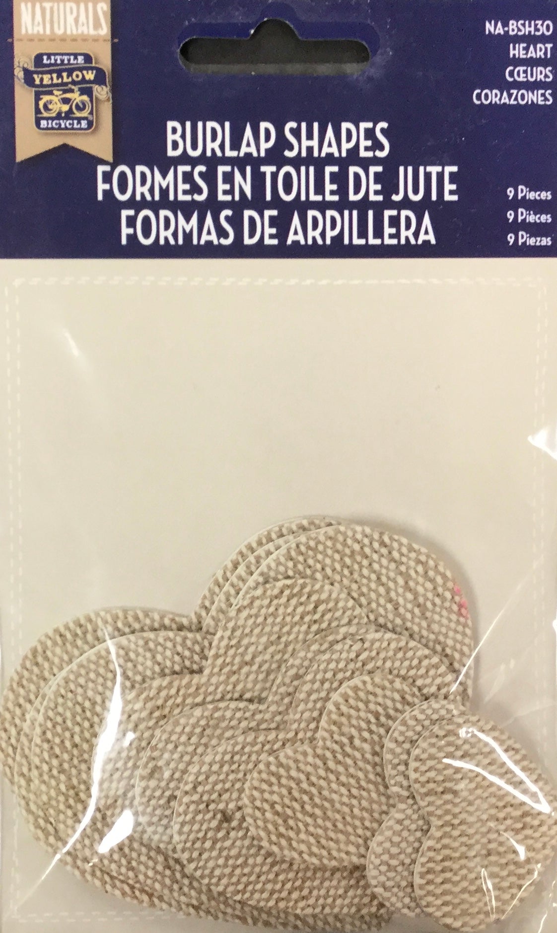 3FD3C8CA-4BA2-4107-974C-21F967CC8F7F Little Yellow Bicycle Naturals HEART Burlap Stickers 9 pc - Image 1