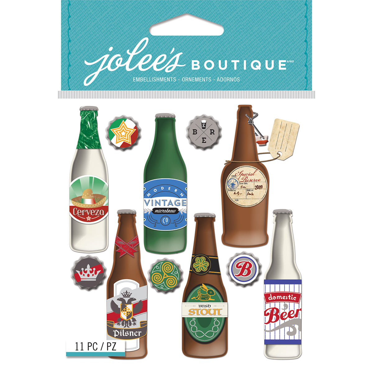 418516PK-PT-PM Jolee's Boutique BEER BOTTLE DOMES Dimensional Stickers 11pc - Image 1