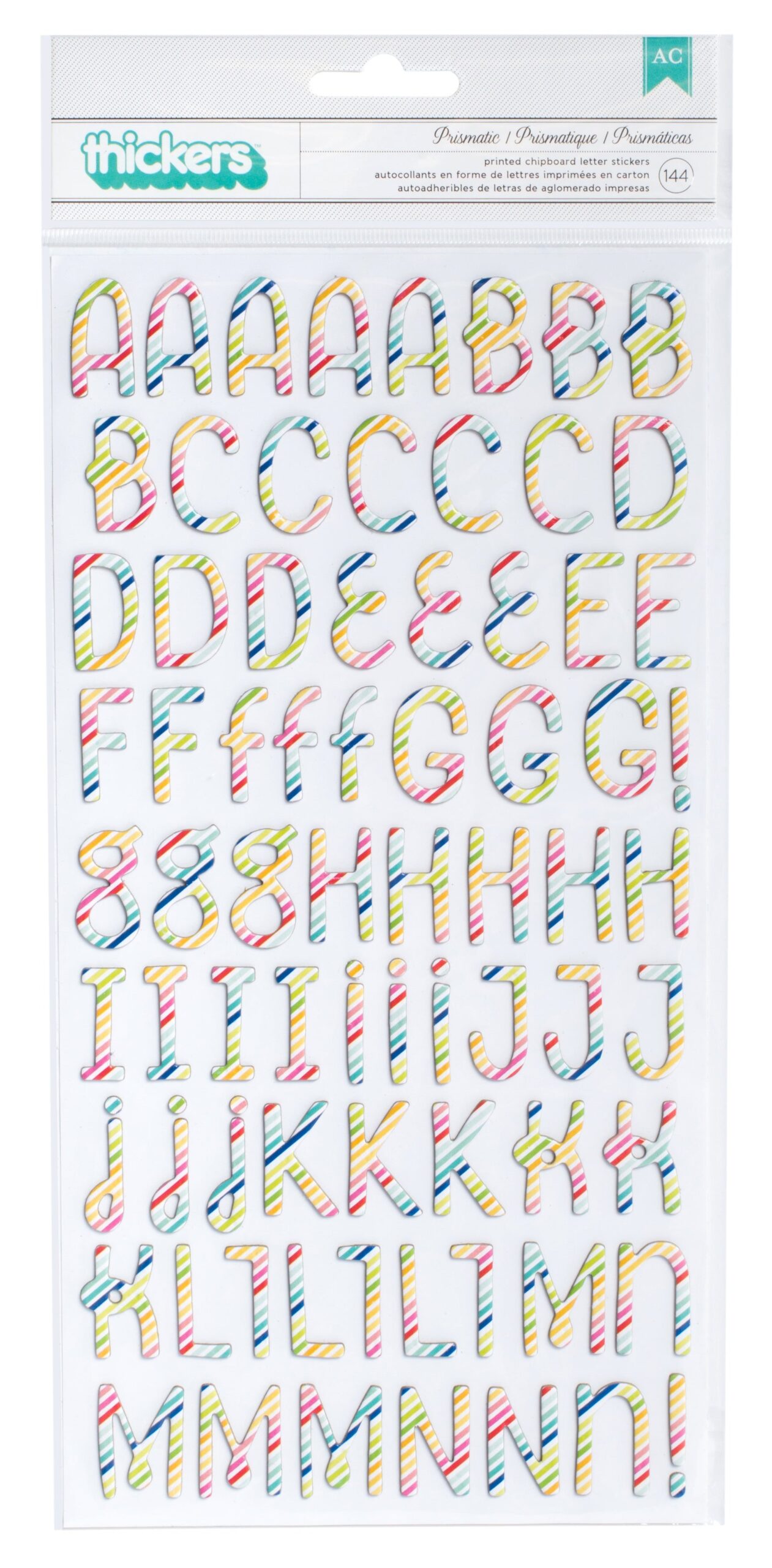 432874PK Thickers Pebbles Fun in the Sun PRISMATIC Printed Chipboard Letter Stickers 144pc - Image 1
