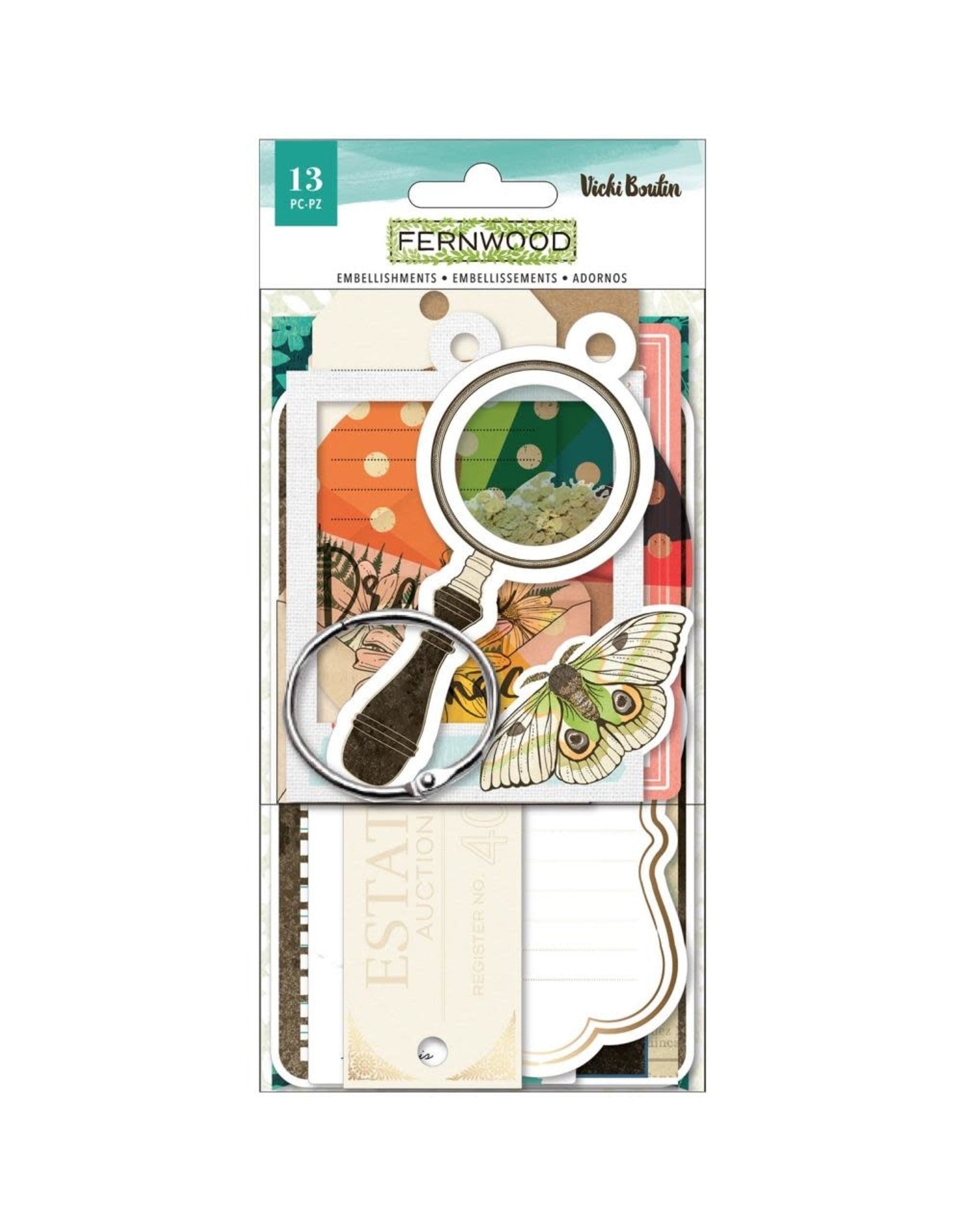 43EC1DD2-0561-4C67-AB12-639413E67068 American Crafts Vicki Boutin FERNWOOD Embellishments DieCuts 13pc - Image 1