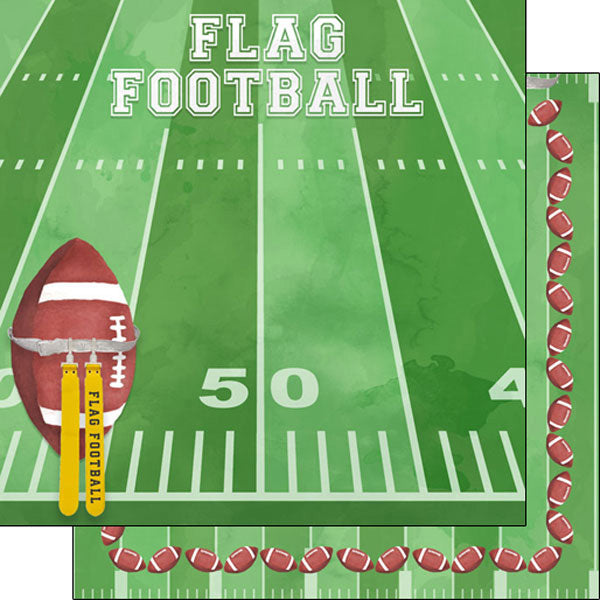 4407A0D8-30E1-41E8-89CE-083F5A128205 Scrapbook Customs FLAG FOOTBALL WATERCOLOR 12”X12” Scrapbook Paper - Image 1