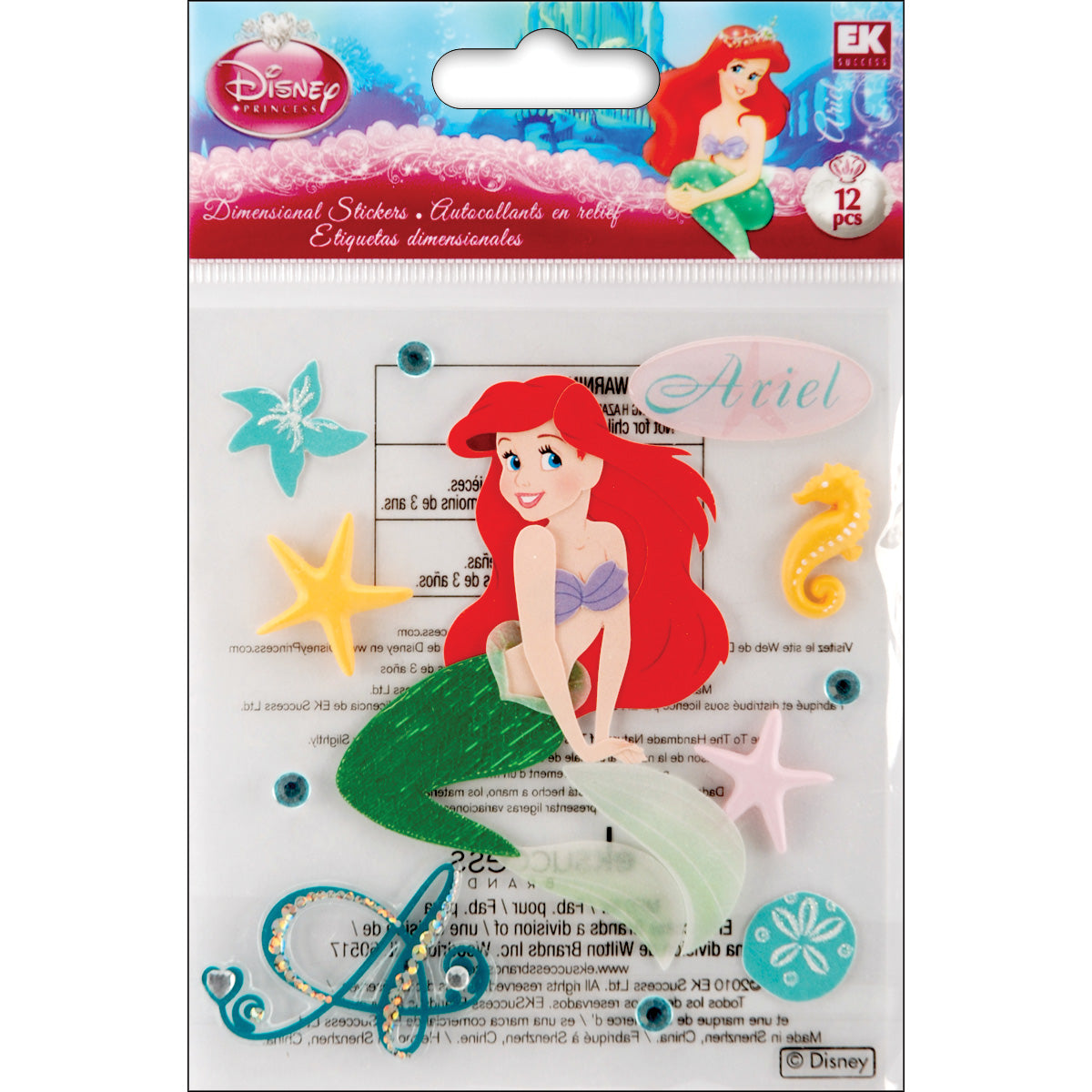 448827PK_5aead94b-7470-4f48-8151-27f6e6a270e2 Disney Ek Success ARIEL Princess Dimensional Stickers 12pc - Image 1