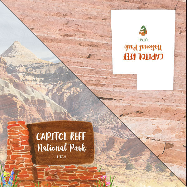 4849F249-A3BD-4F26-9631-D1343D676114 CAPITOL REEF National Park Watercolor 12"X12" Scrapbook Paper - Image 1