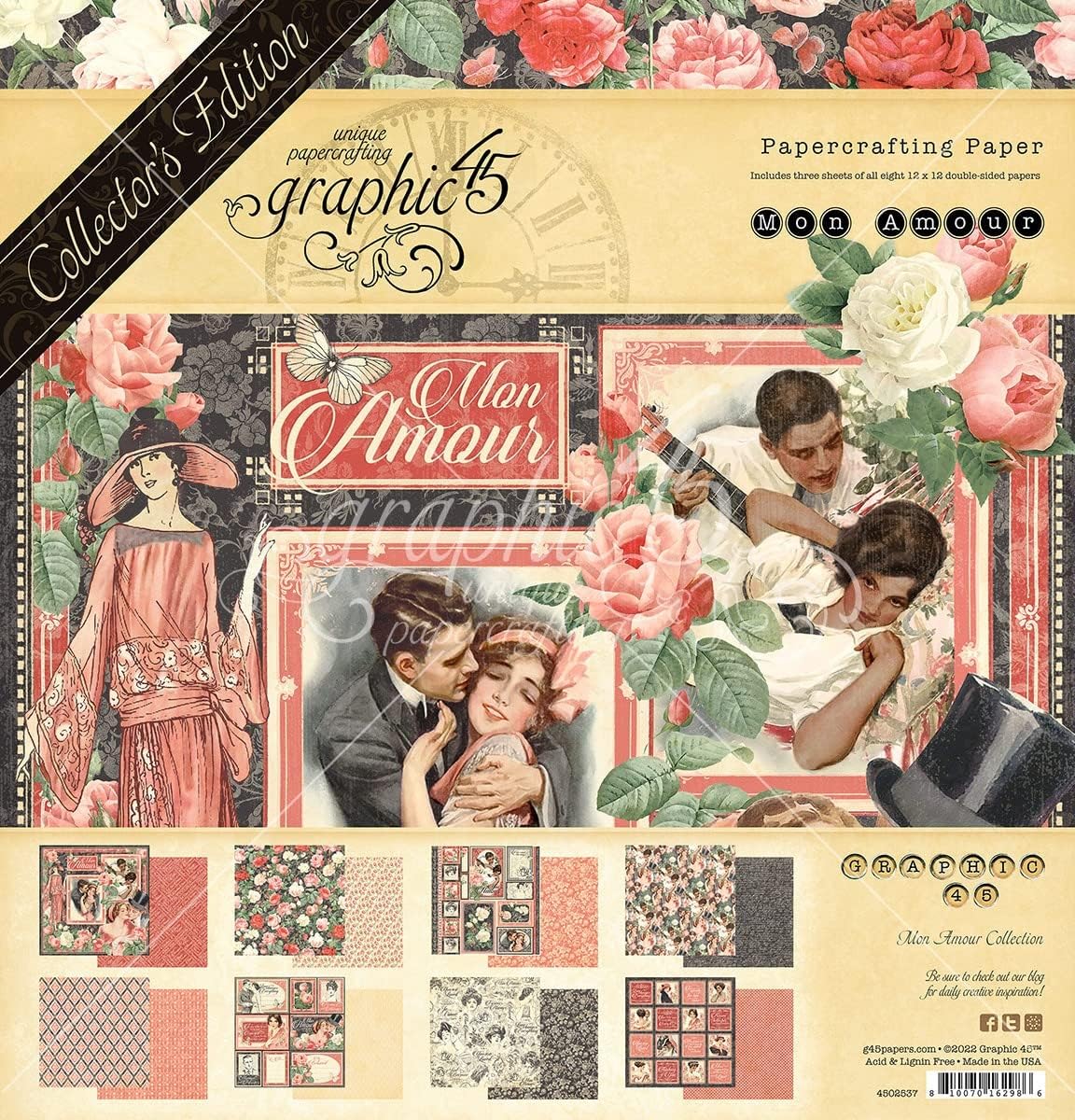 48FC0C34-2652-4596-827E-A76C1264E40F Graphic 45 MON AMOUR COLLECTOR’S EDITION 12”X12” Scrapbook Paper Pack - Image 1
