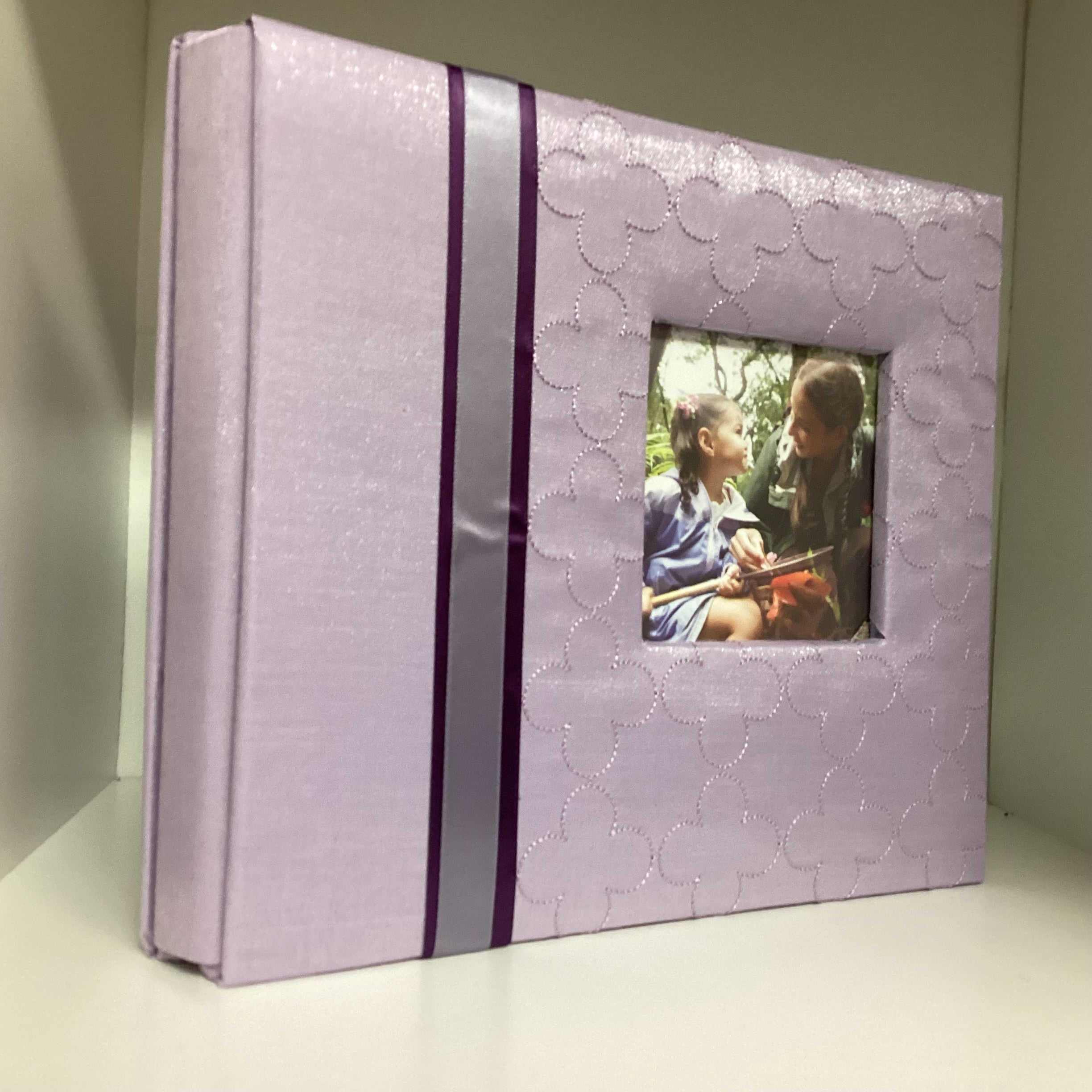 493F0D57-8611-4F60-85C1-60665665CFC6 Postbound Album LAVENDER RIBBON FLOWER Frame 8"X8" Scrapbook Memory Book - Image 1