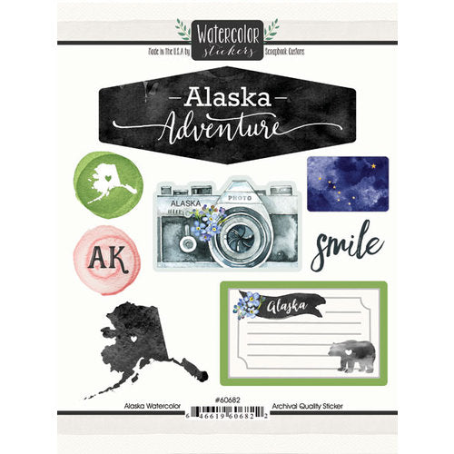 495DB55C-2A13-43EA-9302-3641535455AB Watercolor Stickers ALASKA Adventure Scrapbook Customs - Image 1