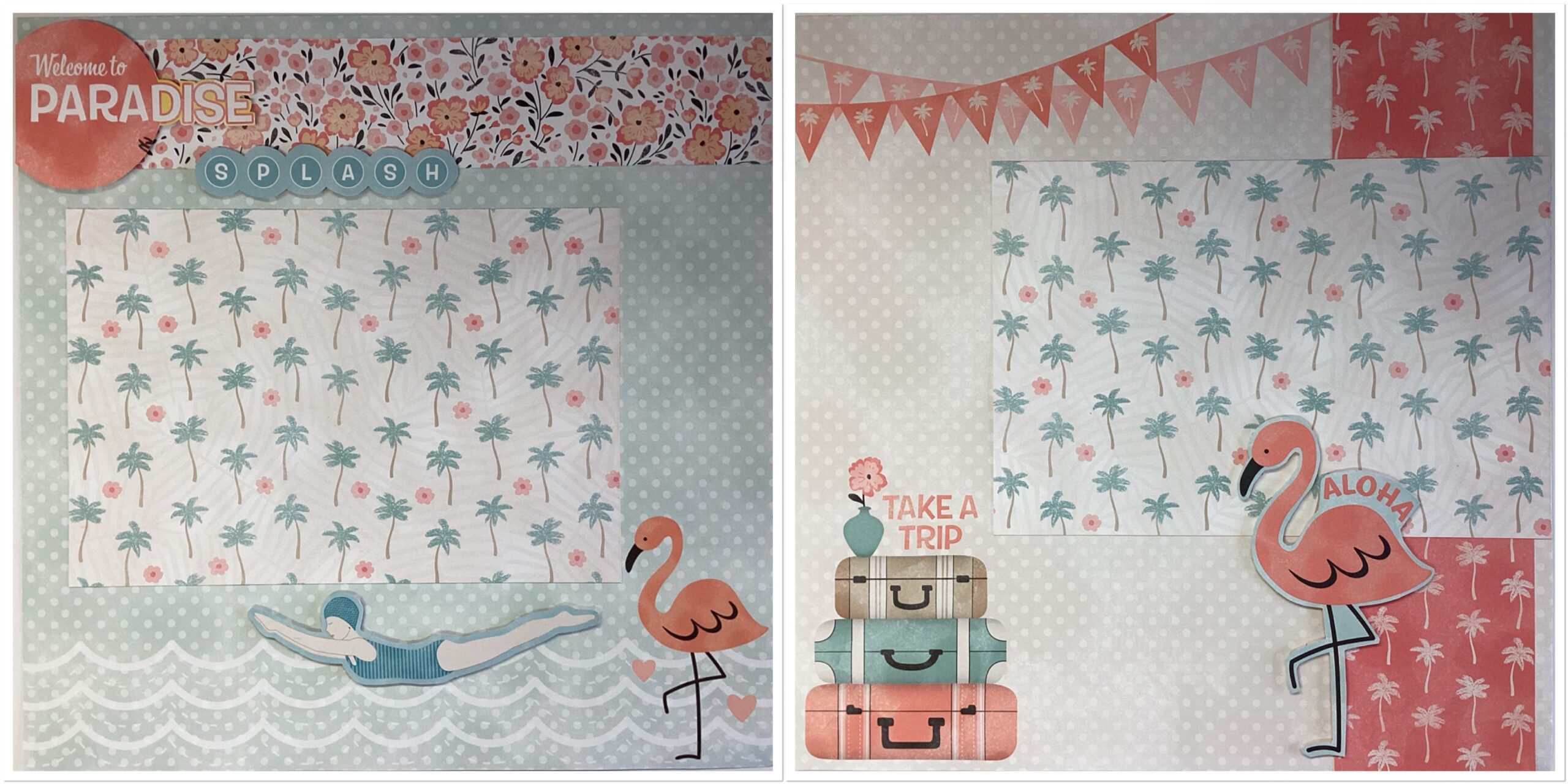 51182297-8F04-4FB7-9A92-D246B1A1DB43 Premade ALOHA PARADISE (2) 12”X12” Scrapbook Pages - Image 1