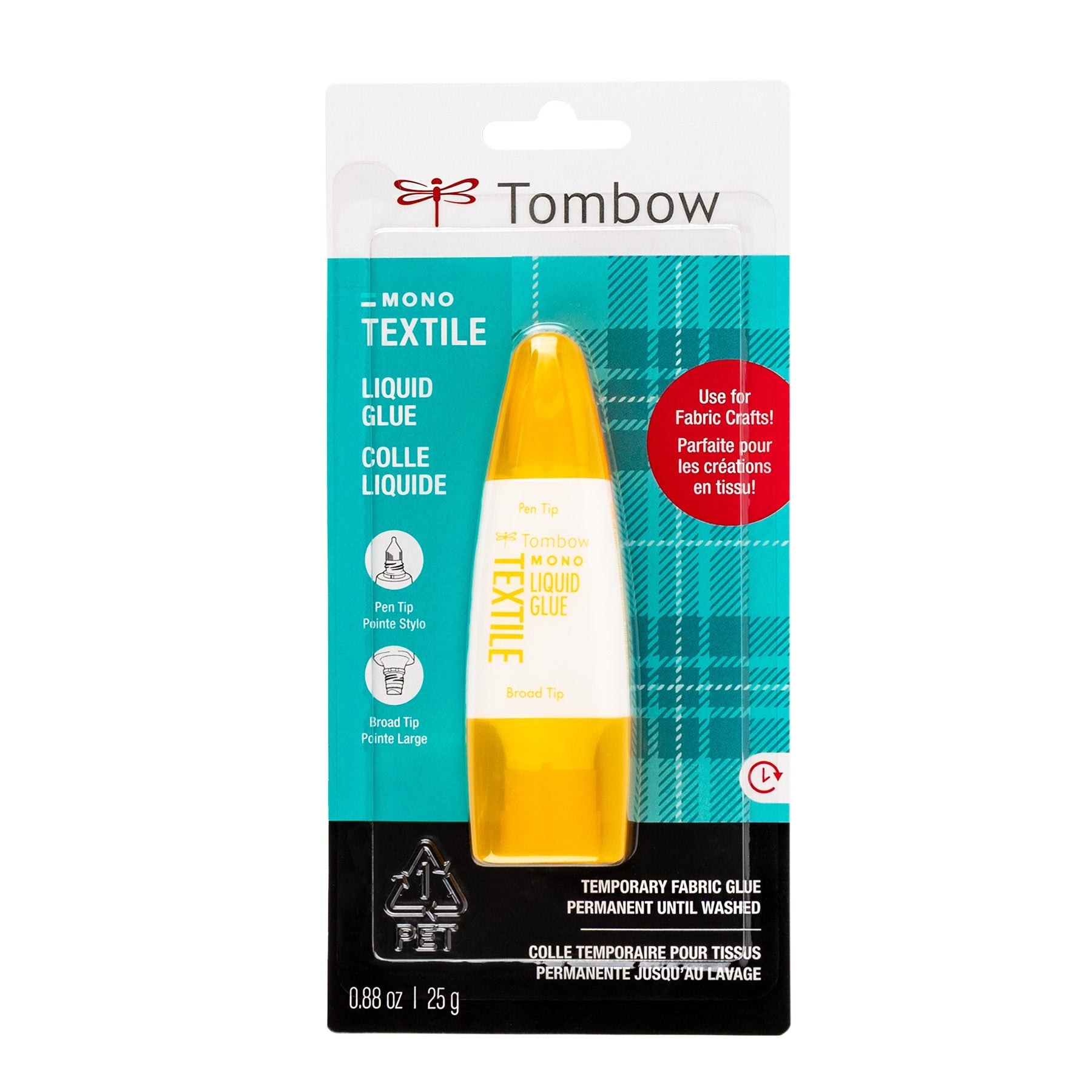 51A67792-25D2-4F0E-BDA9-83CFB650446F Tombow Mono 0.88oz TEXTILE LIQUID GLUE Dual Tip Fabric Adhesive - Image 1