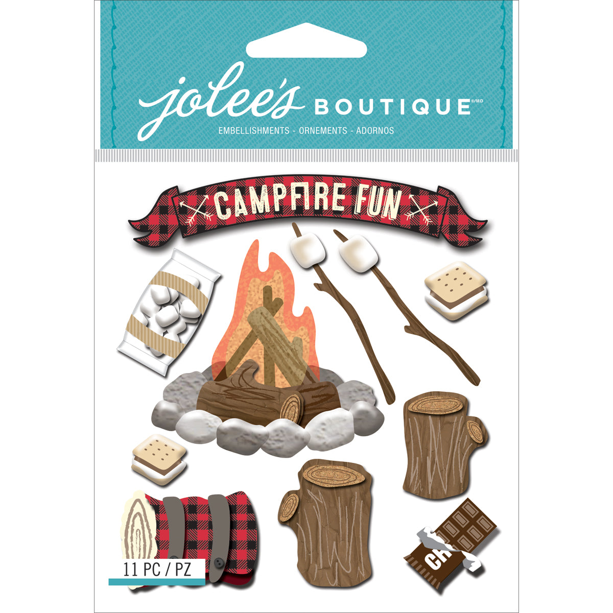531829PK2-IT-IM Jolee's Boutique CAMPFIRE Dimensional Stickers 11pc - Image 1