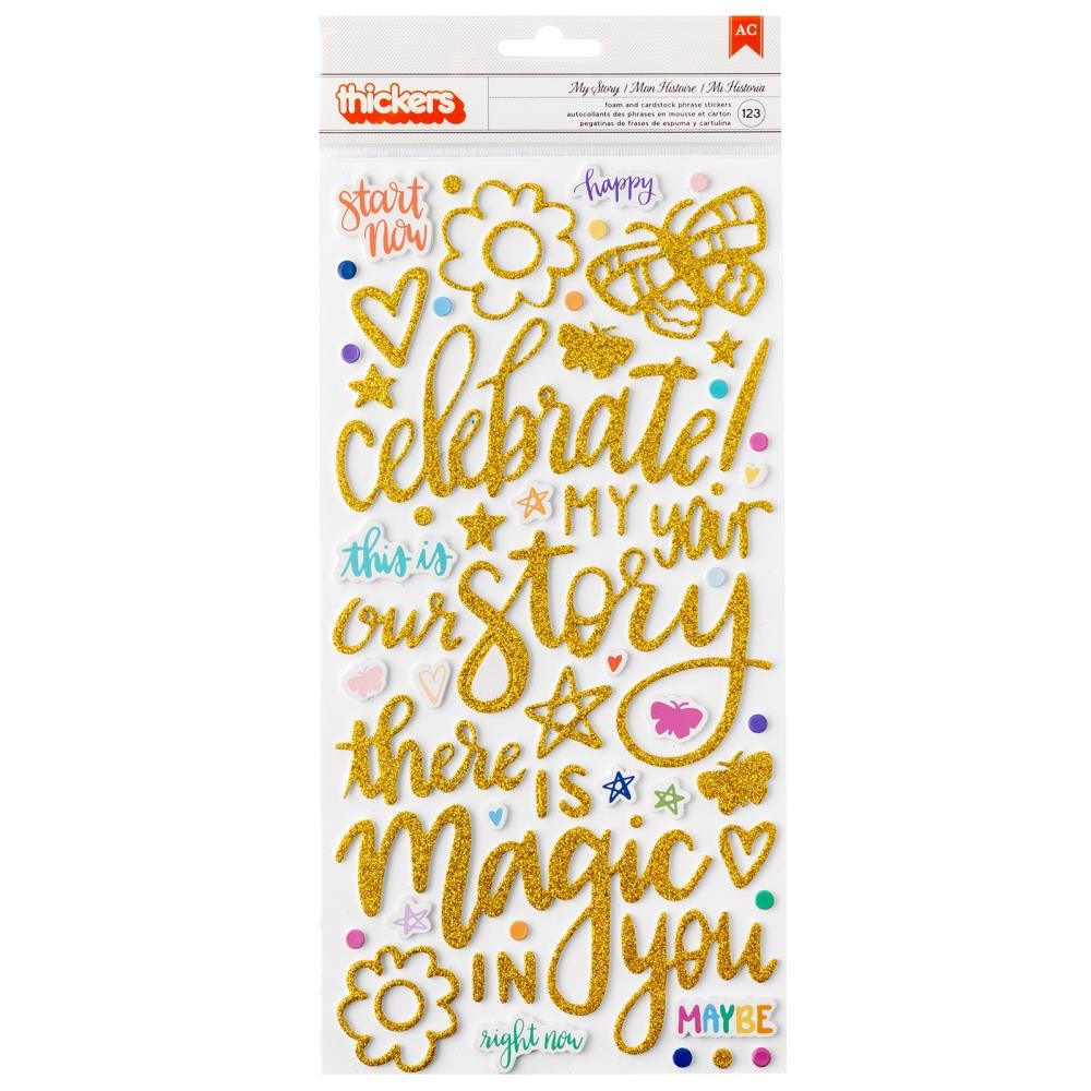 532E71A5-CFB9-4C24-A4EE-1CC52F81D9E5 Shimelle Thickers MY STORY Glitter Foam Phrase Stickers - Image 1