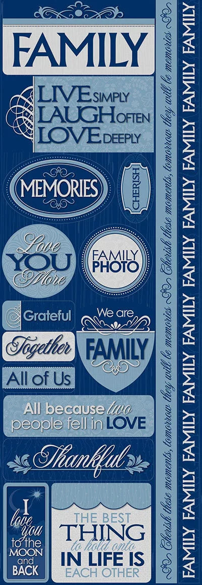 53E1A4E2-54C0-45C5-A7C4-A04FC22806D8 Reminisce Signature Series OUR FAMILY Diecut Stickers 16pc - Image 1