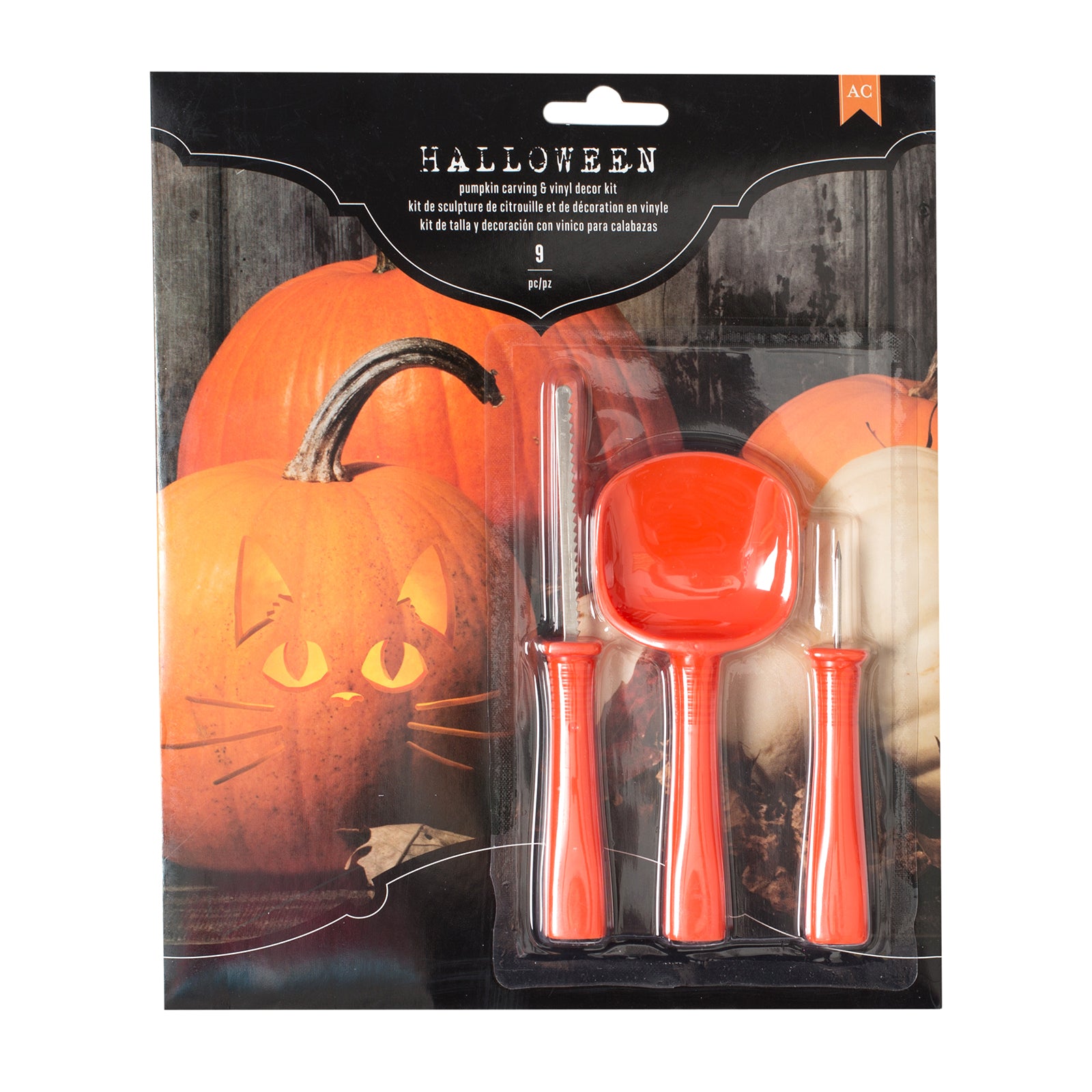 54C00F86-FDA2-4D59-94CF-660266D6CECA American Crafts Halloween PUMPKIN CARVING & VINYL DECOR KIT 9pc - Image 1