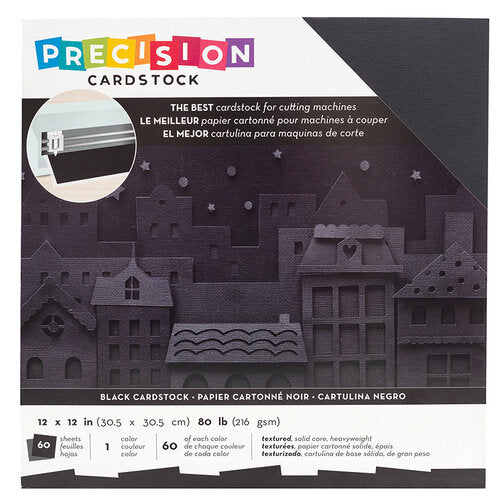 581403E5-C235-489F-A58D-51F7A6462849 Precision Cardstock BLACK Textured 12”X12” 60pc - Image 1