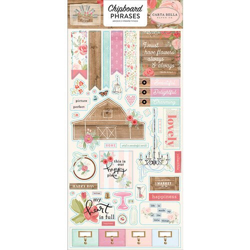 588D3E6F-CA71-427F-86EC-897D8341D30B Carta Bella FARMHOUSE MARKET 6"x12" Chipboard Phrases Sticker 45pc - Image 1